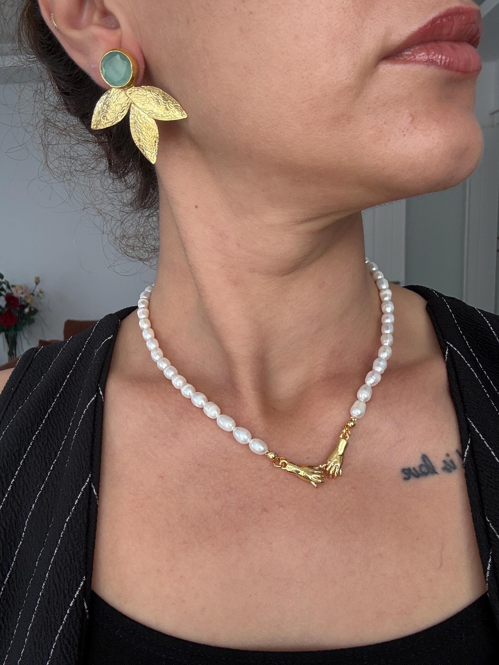 Üç Yapraklı Kedi Gözü Taş Küpeler