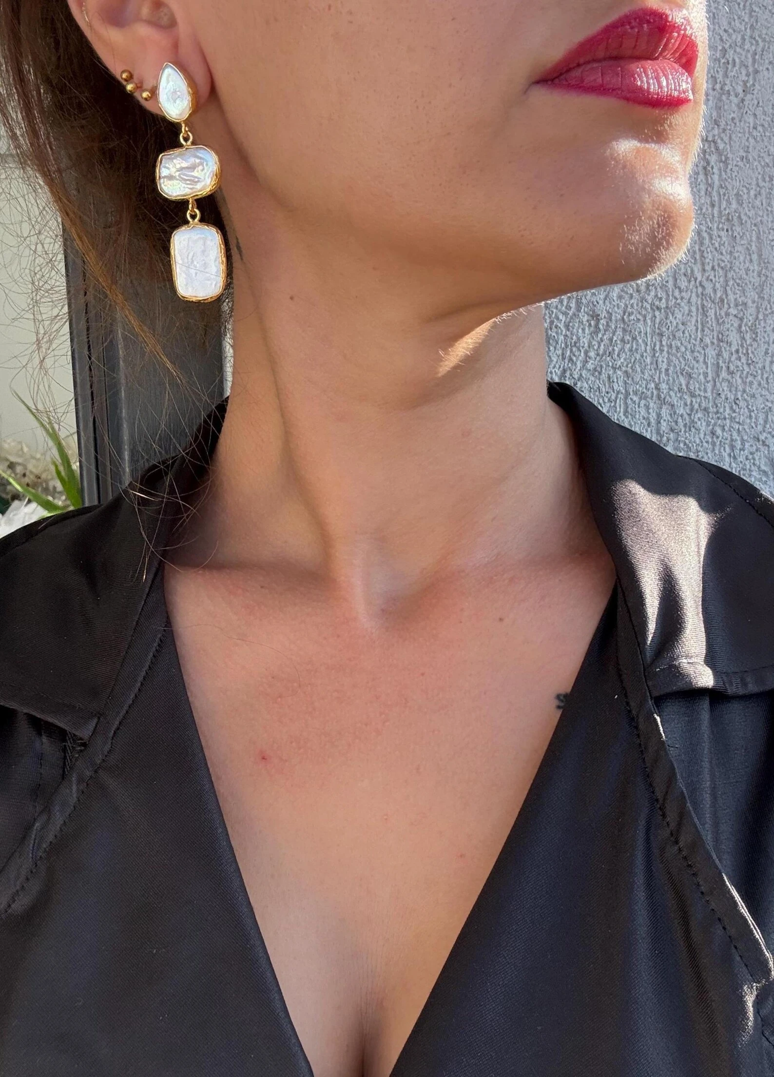 Geometrik Gerçek Barok İnci Küpeler