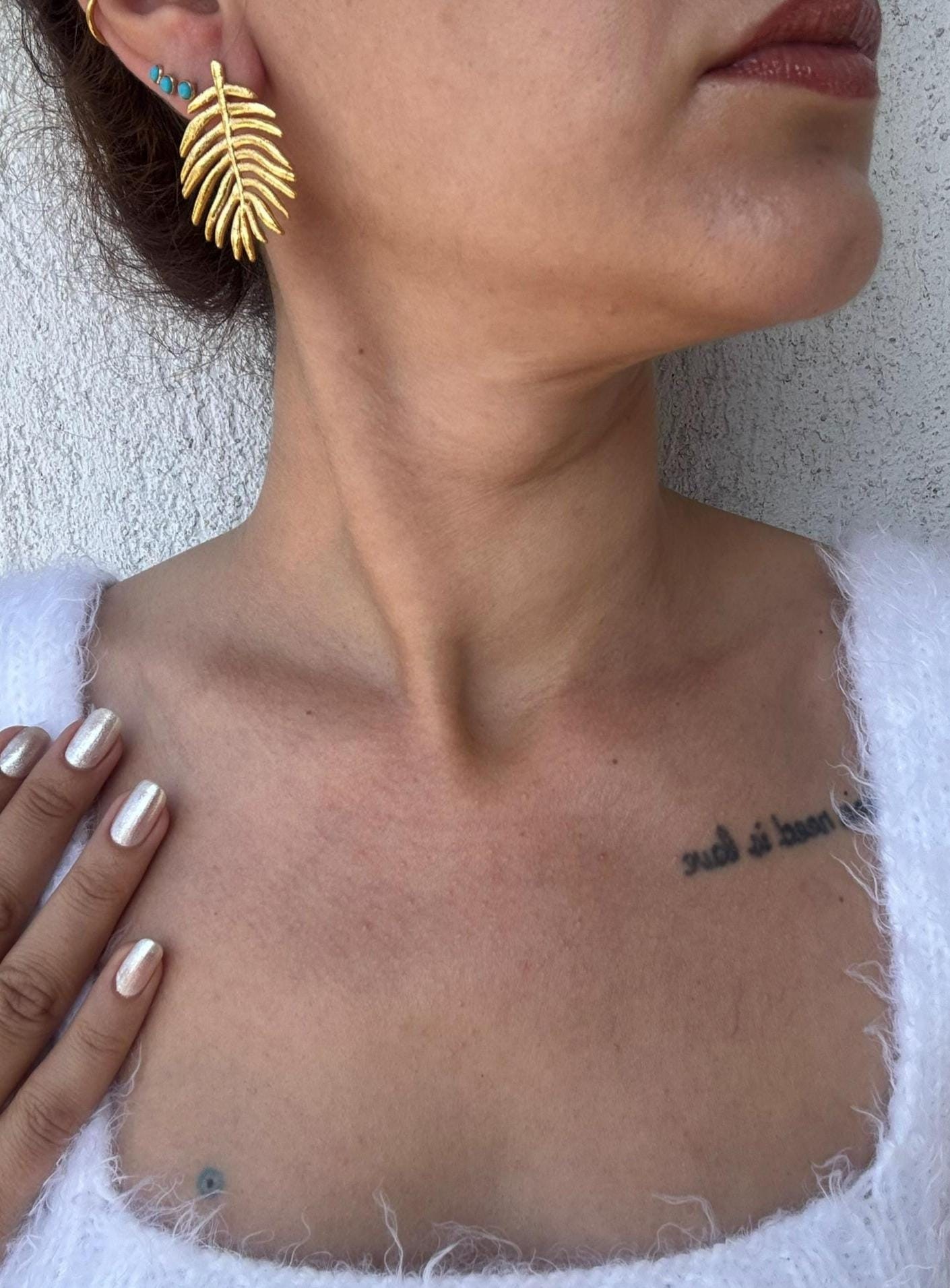 YENİ! Özel Yaprak Tasarım Döküm Küpe, El Yapımı Bronz Küpe
