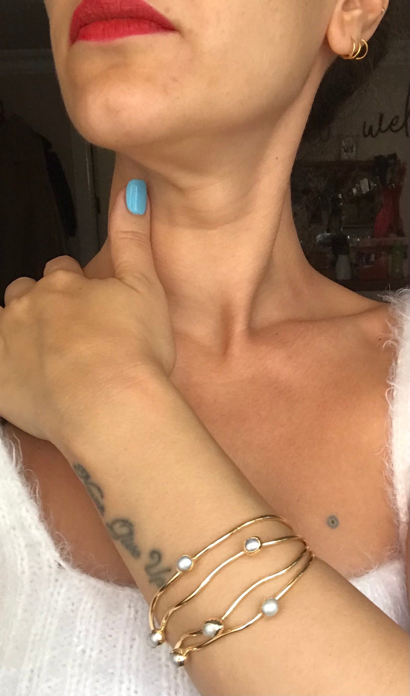 Dalgalı Manşet İnci Bileklik