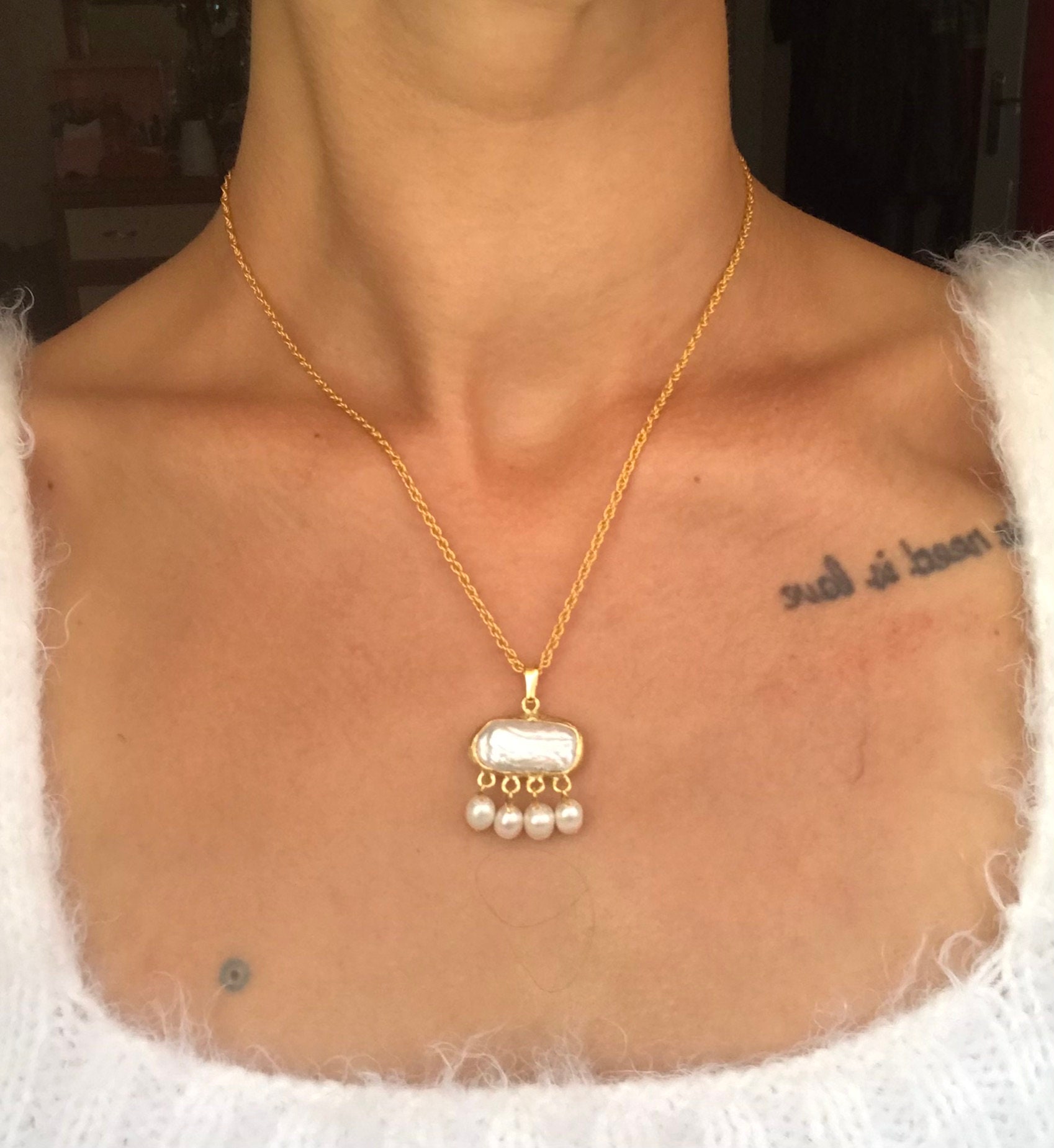 Kare İnci Zincir Kolye