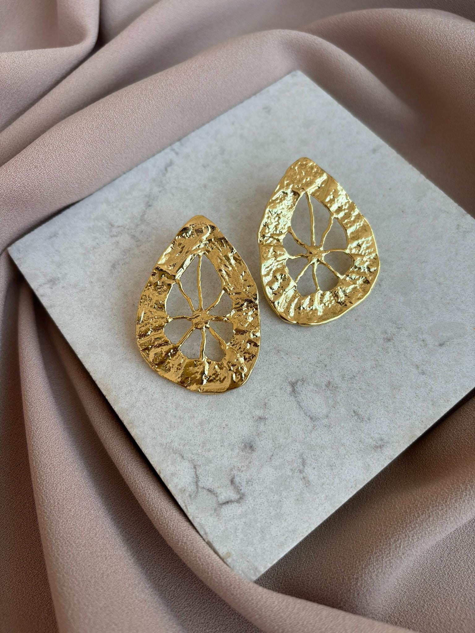 YENİ! Limon Dilimi Döküm Küpeler, El Yapımı Bronz Küpeler