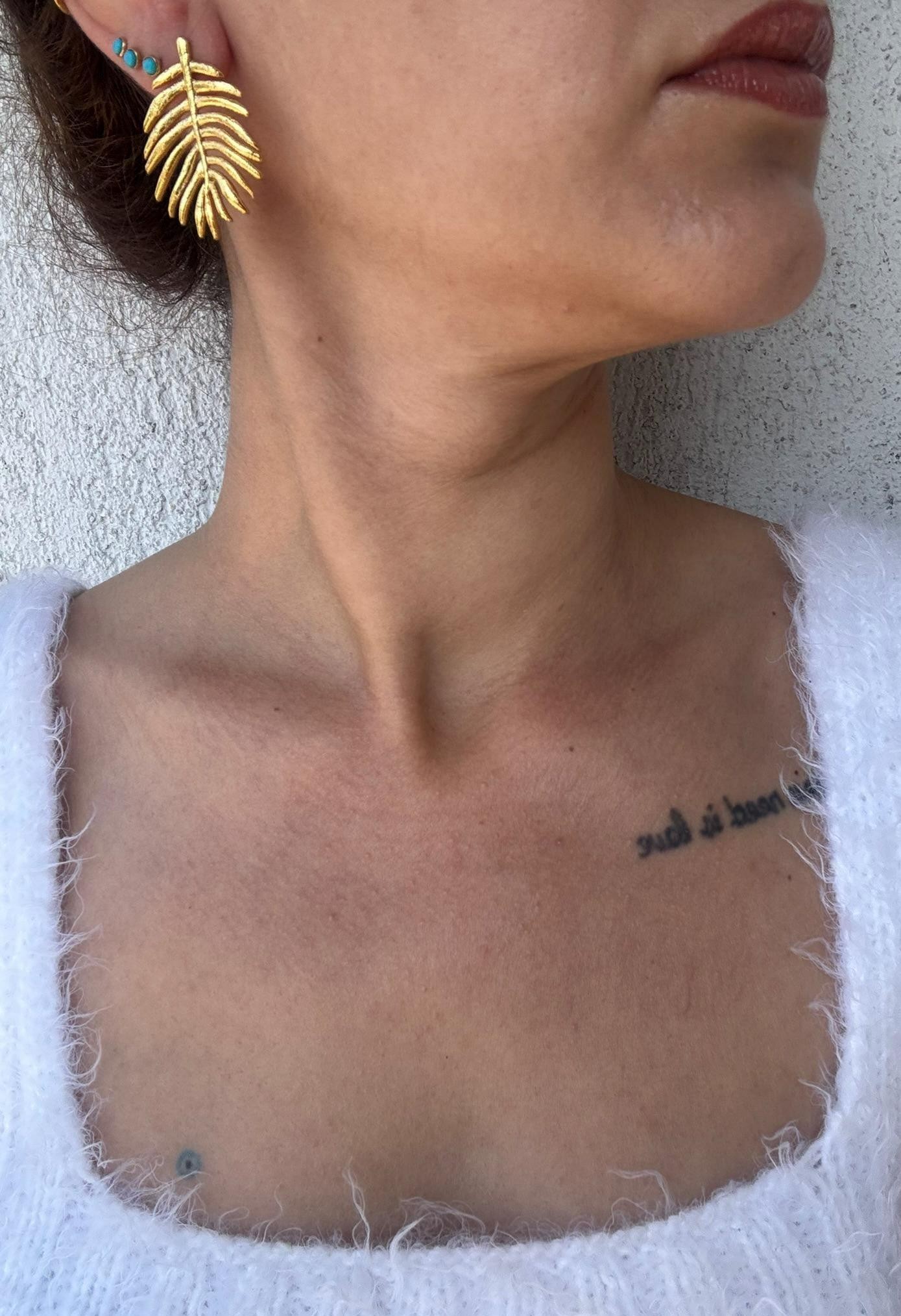 YENİ! Özel Yaprak Tasarım Döküm Küpe, El Yapımı Bronz Küpe