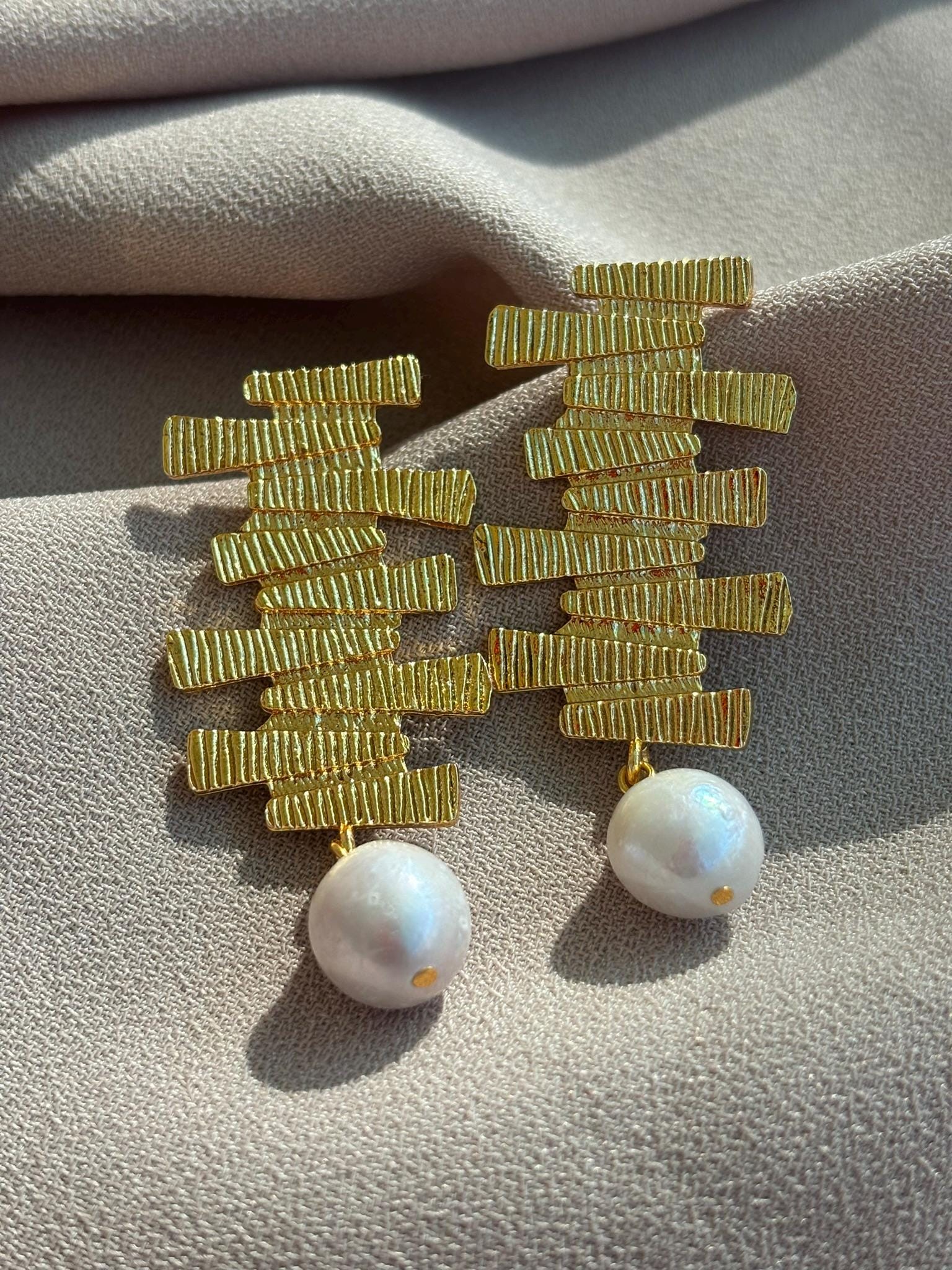 YENİ! Zigzag Tasarım Edison İnci Küpeler