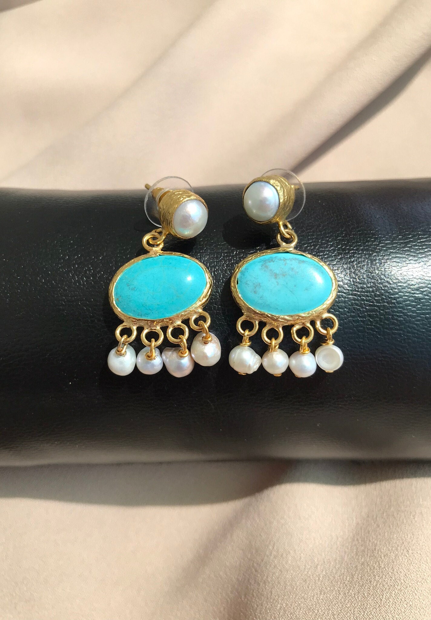 Turkuaz & İnci Kombin Küpe