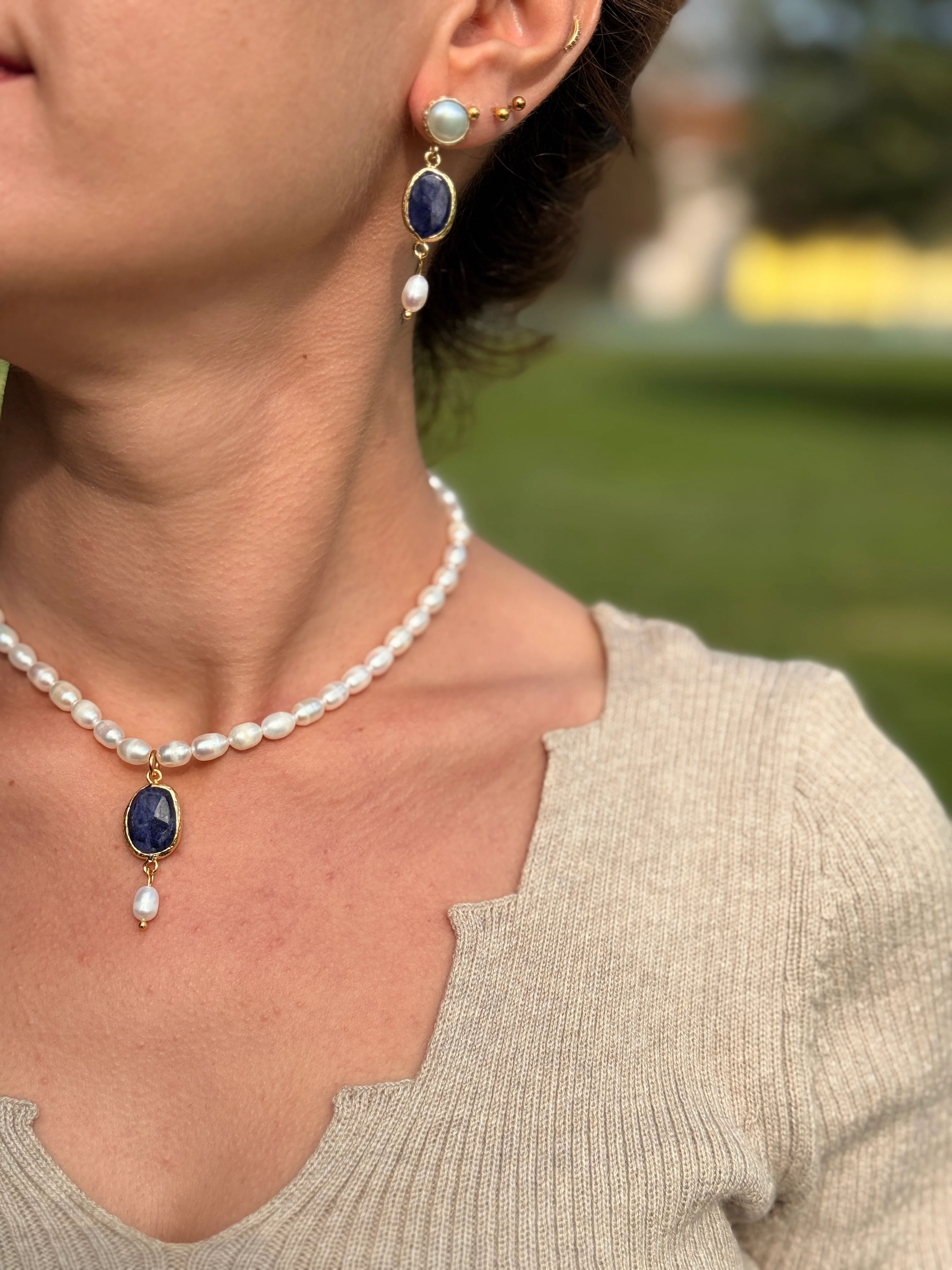 İnci Dizi Oval Safir Set