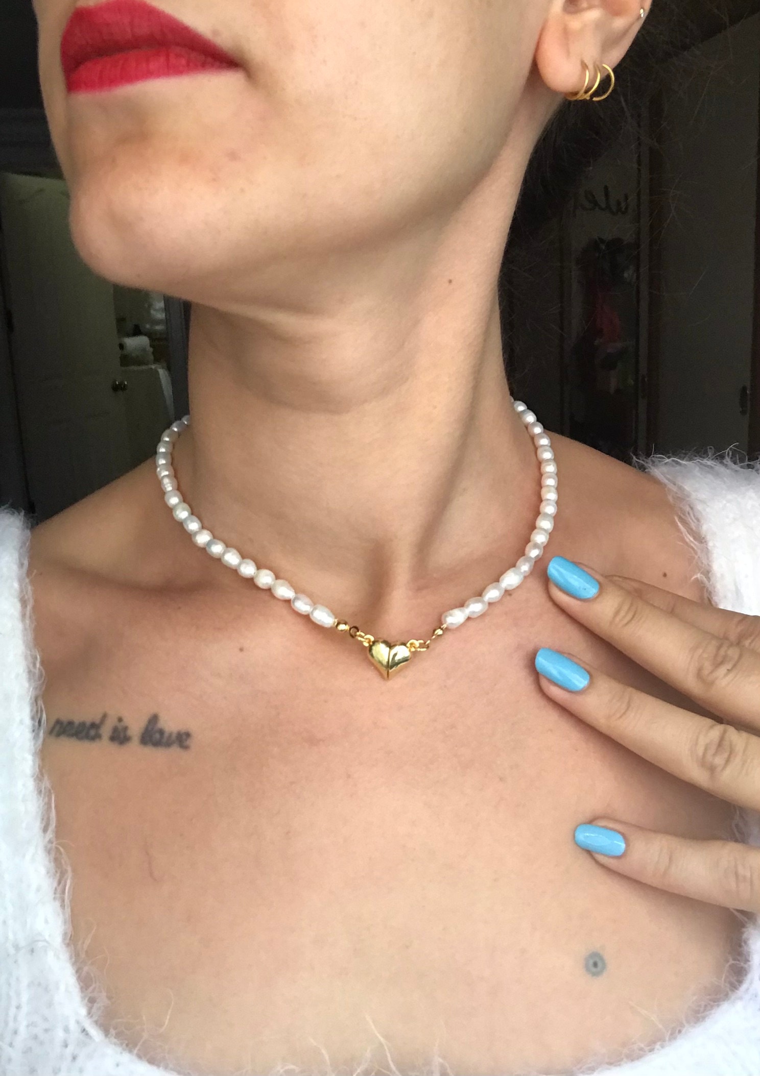 Mıknatıslı Kalp İnci Kolye