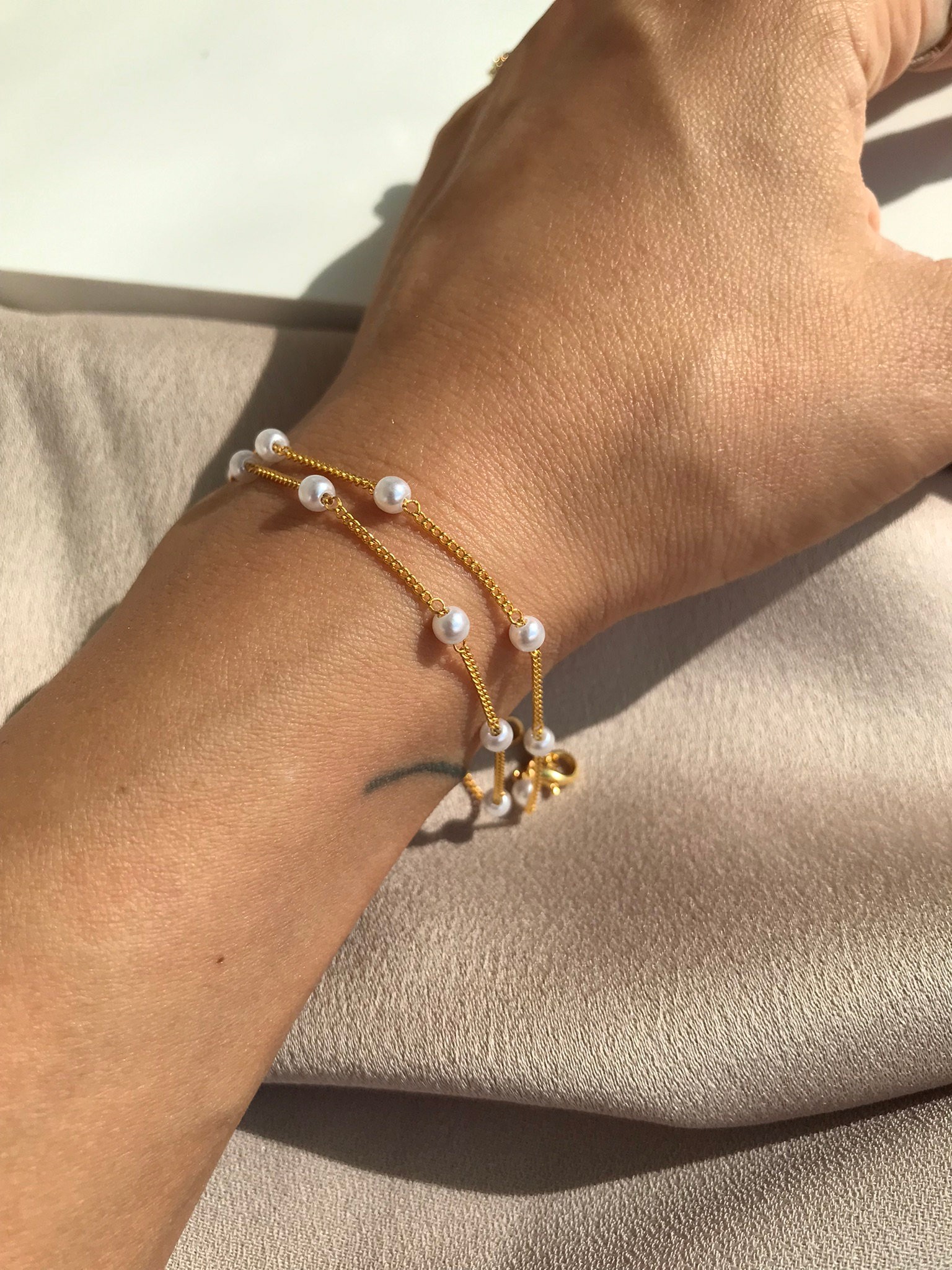 Çift Sıra Bileklik Minimalist İnci Bileklik