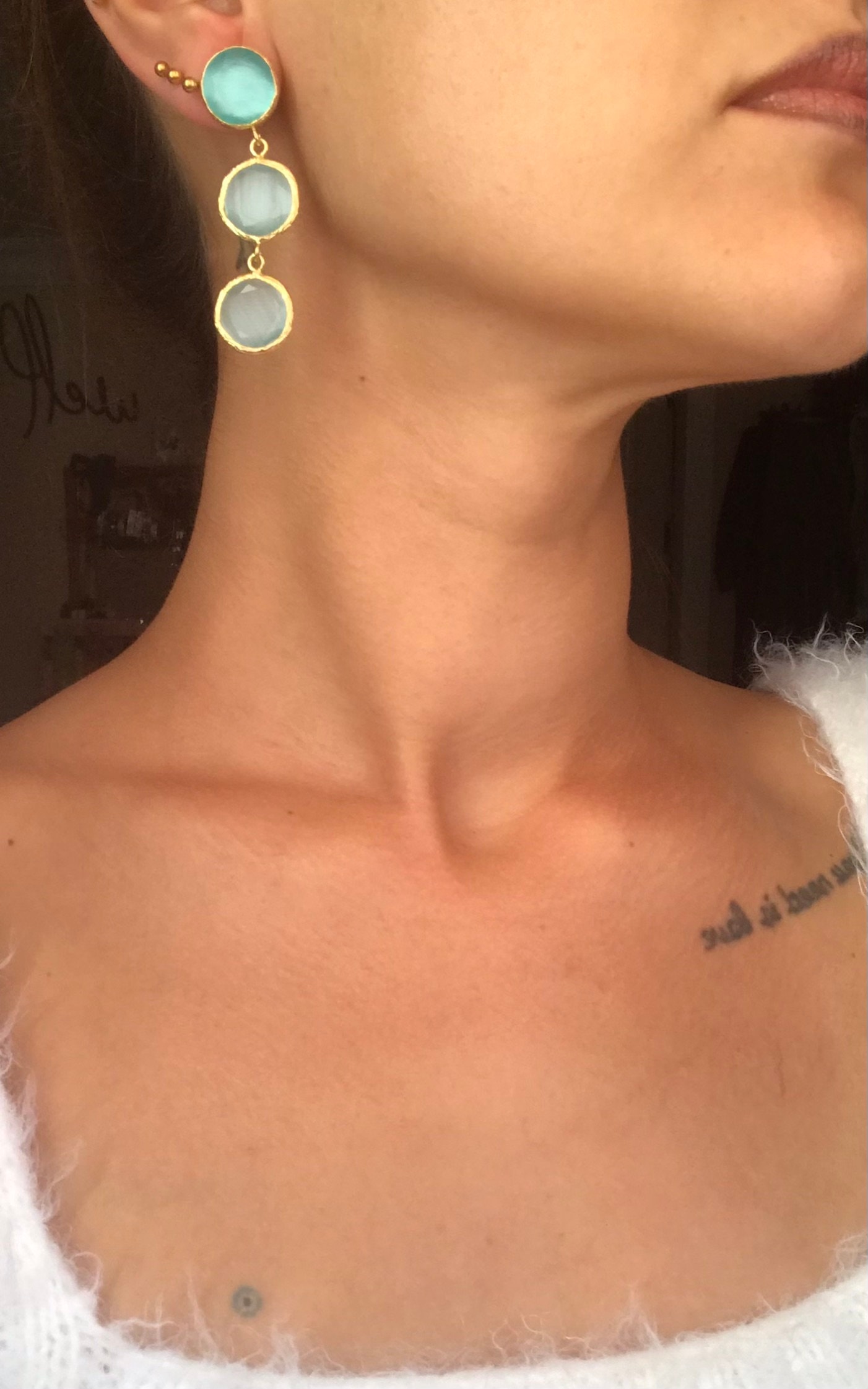 Üçlü Yuvarlak Kedi Gözü Küpe