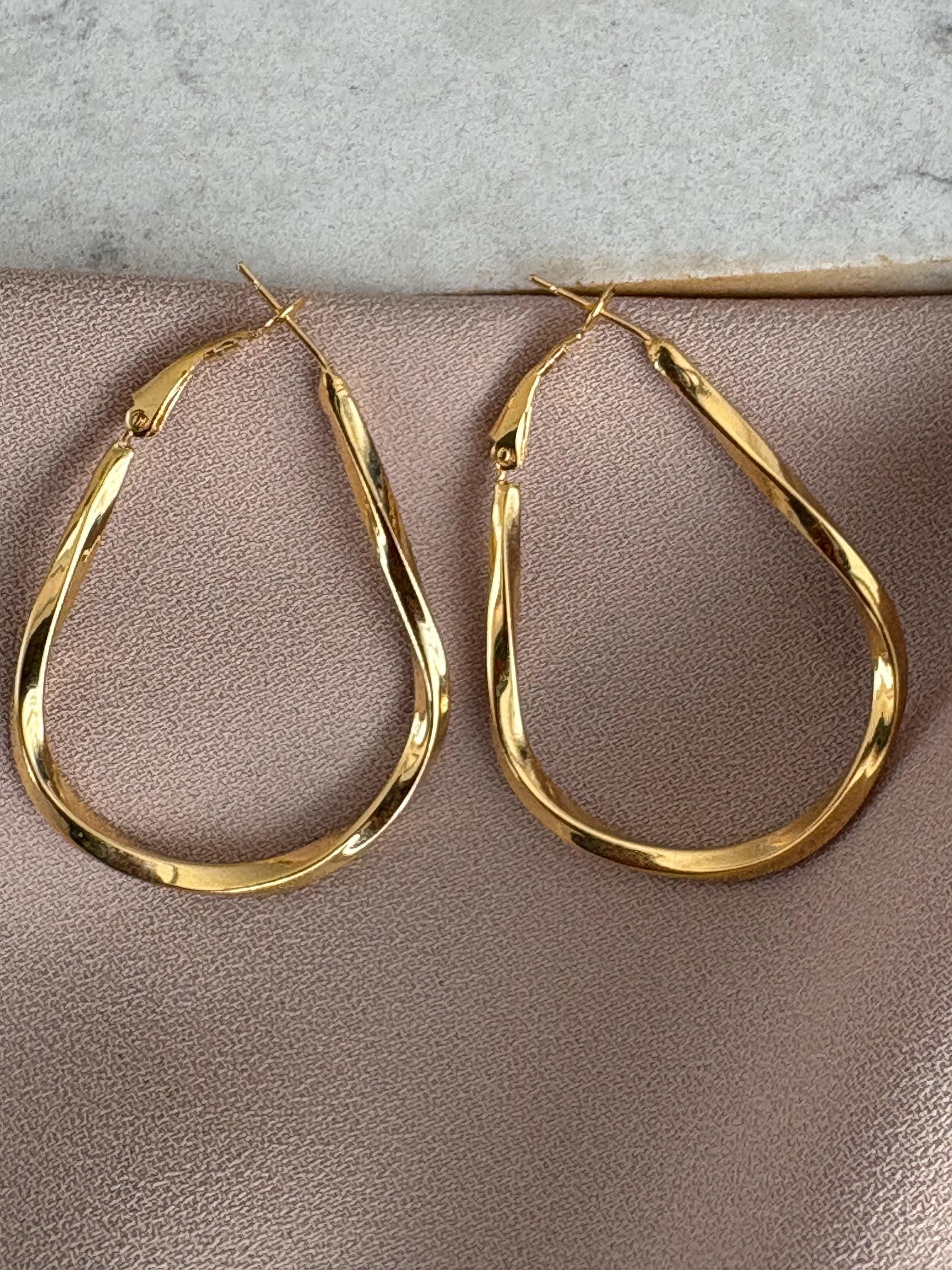 Oval Dönme Küpeler, Dönme Halka Küpeler, Altın Modern Küpeler
