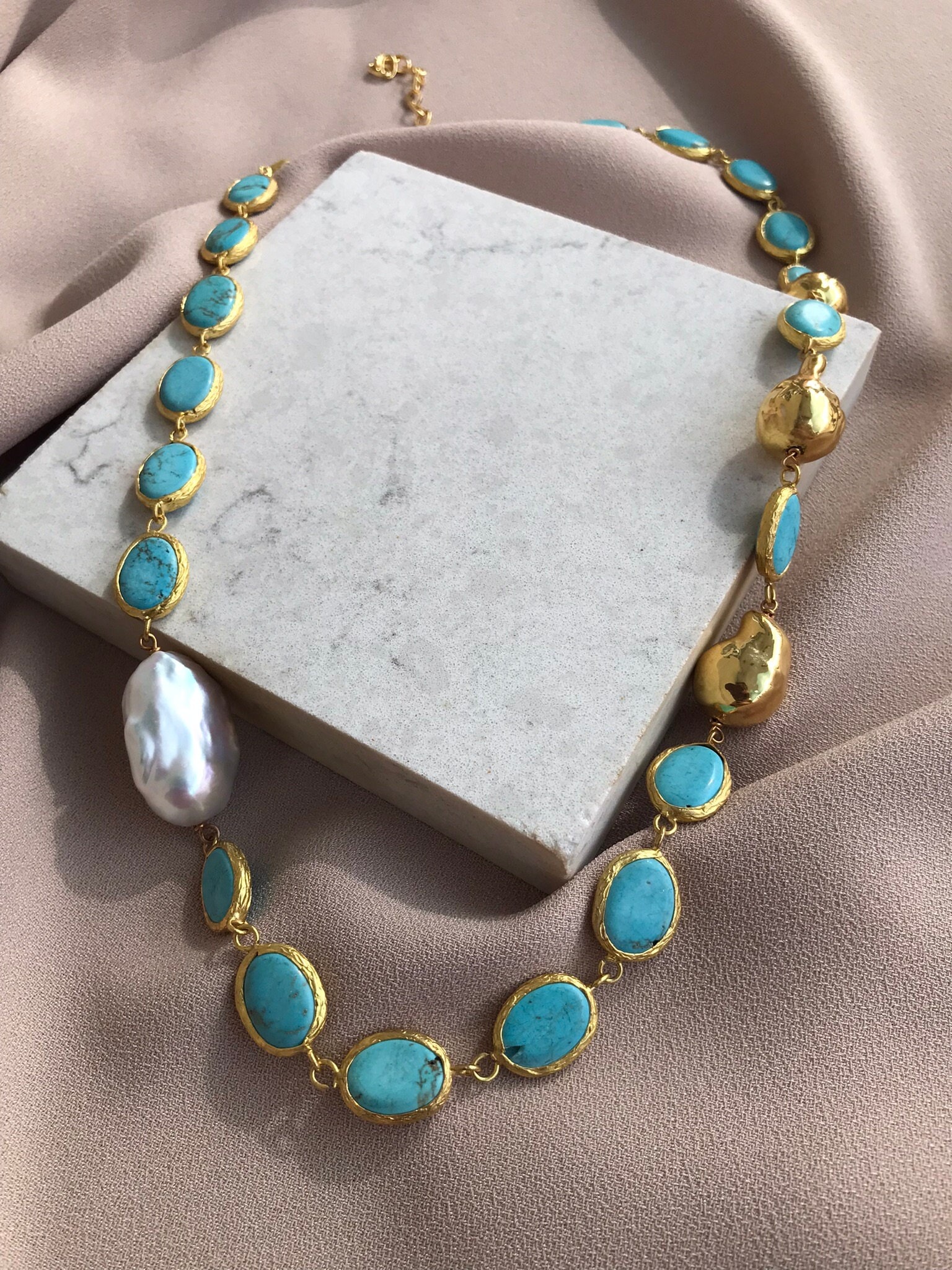 Turkuaz & Barok İnci Kolye