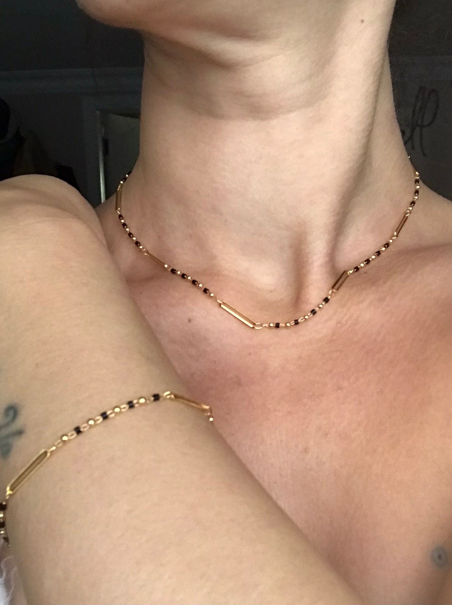 YENİ ! Klips Zincir Siyah Boncuklu Bileklik