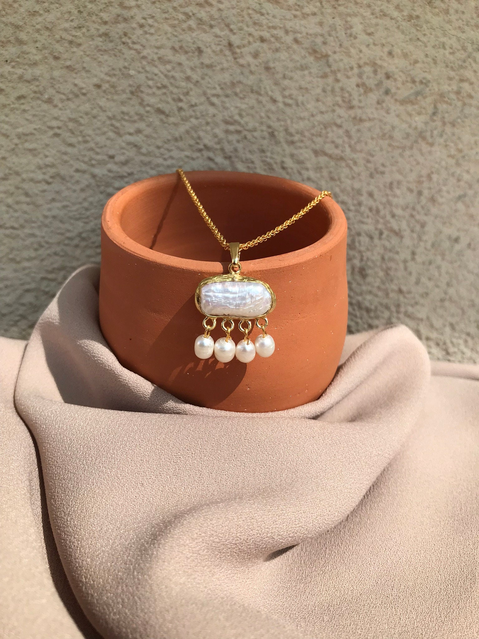 Kare İnci Zincir Kolye