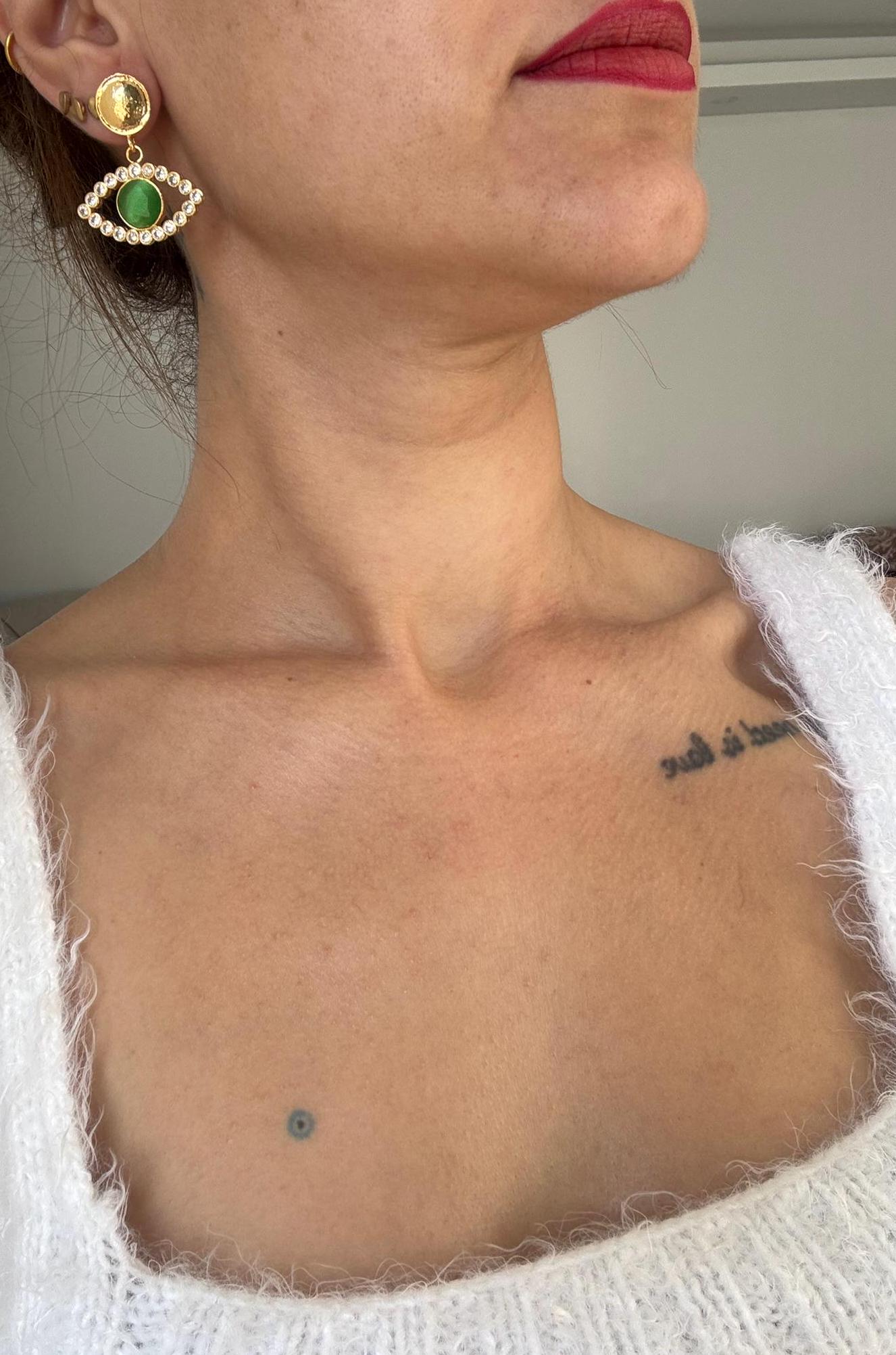 Göz Model Kedi Gözü & Zirkon Küpe