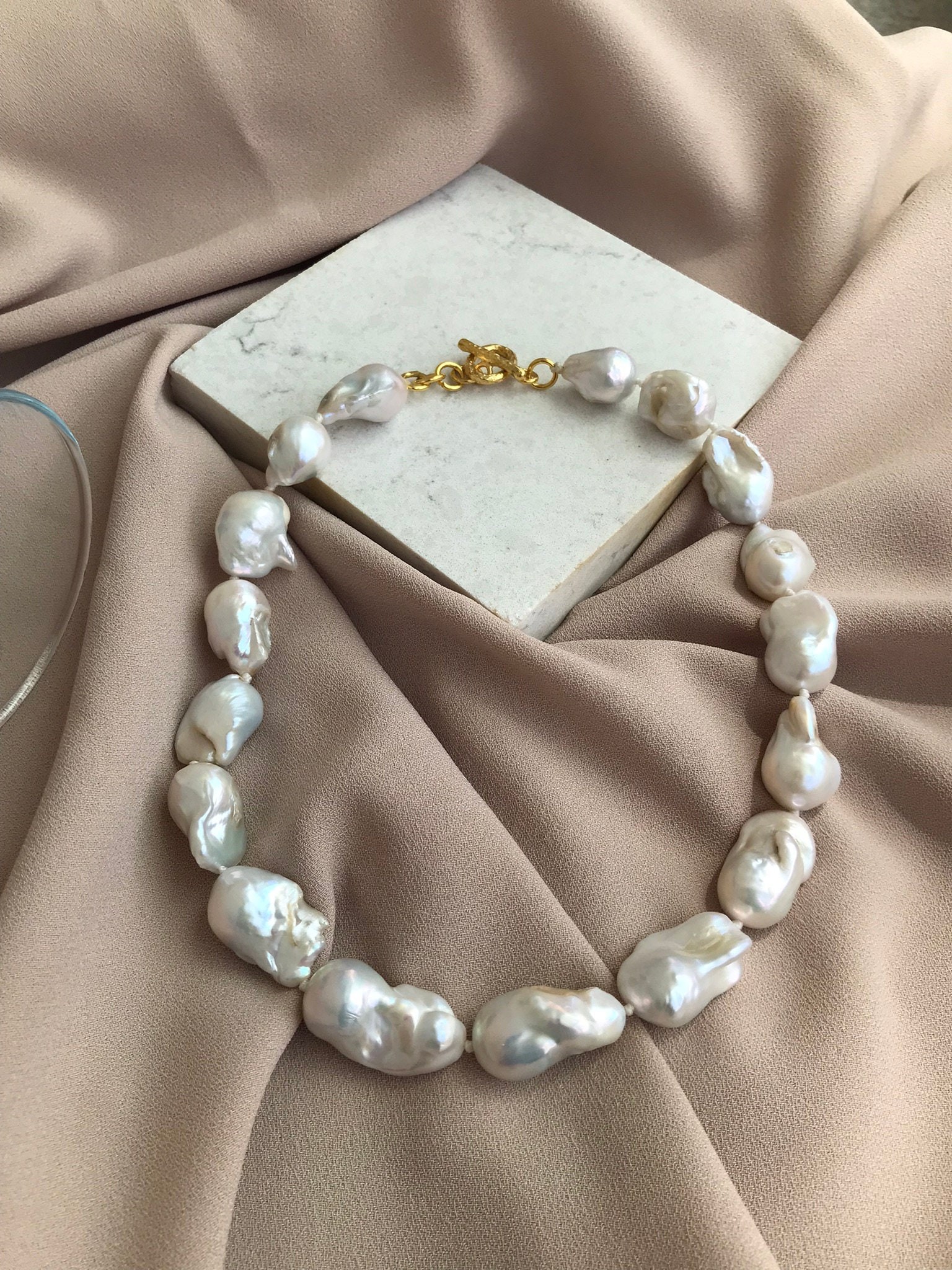 NEW ! Large Baroque Pearl Necklace, White Baroque Necklace, Timeless Necklace