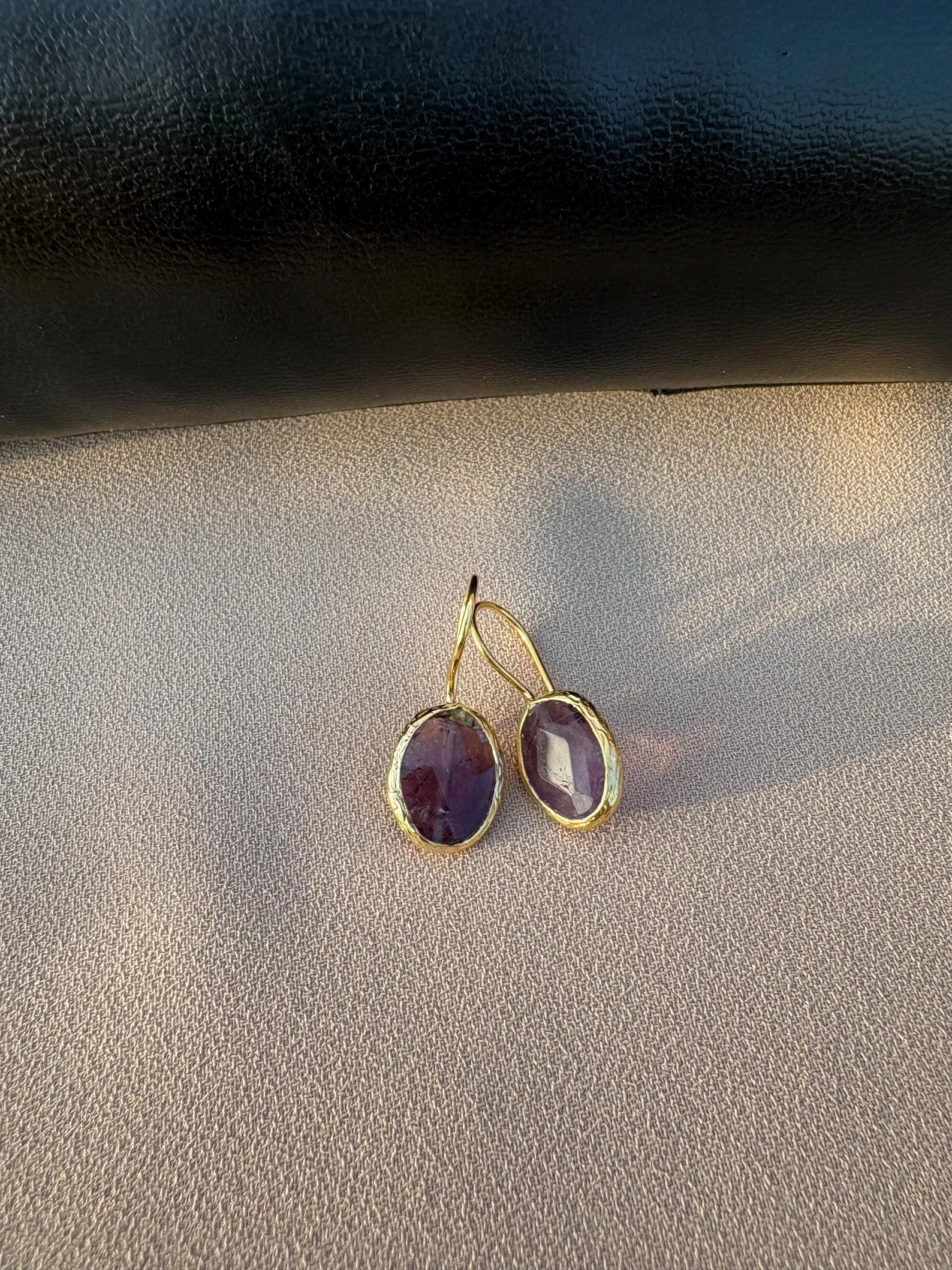 Doğal Taş Ametist Oval Küpe