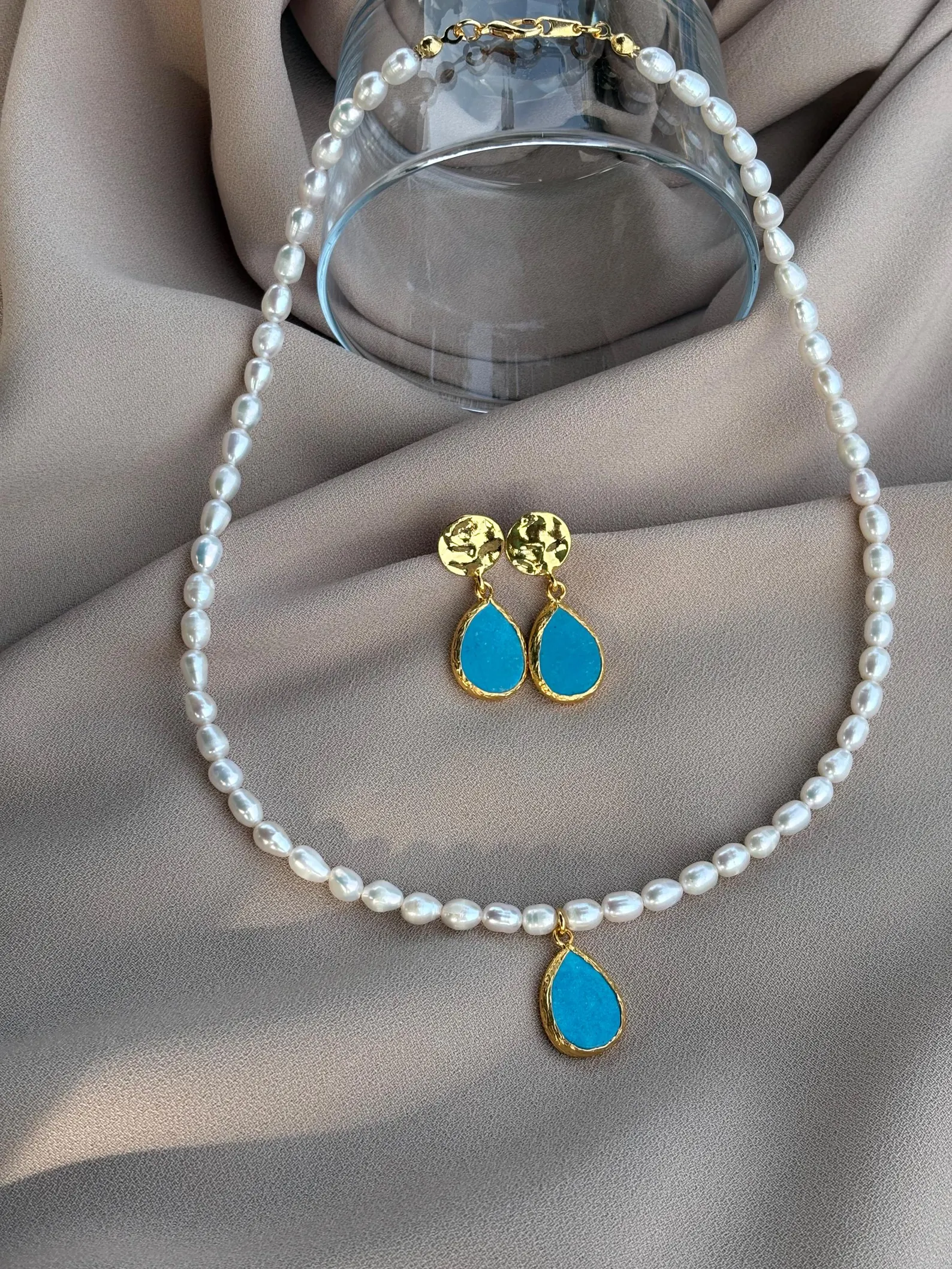 Damla Turkuaz Doğal İnci Kolye