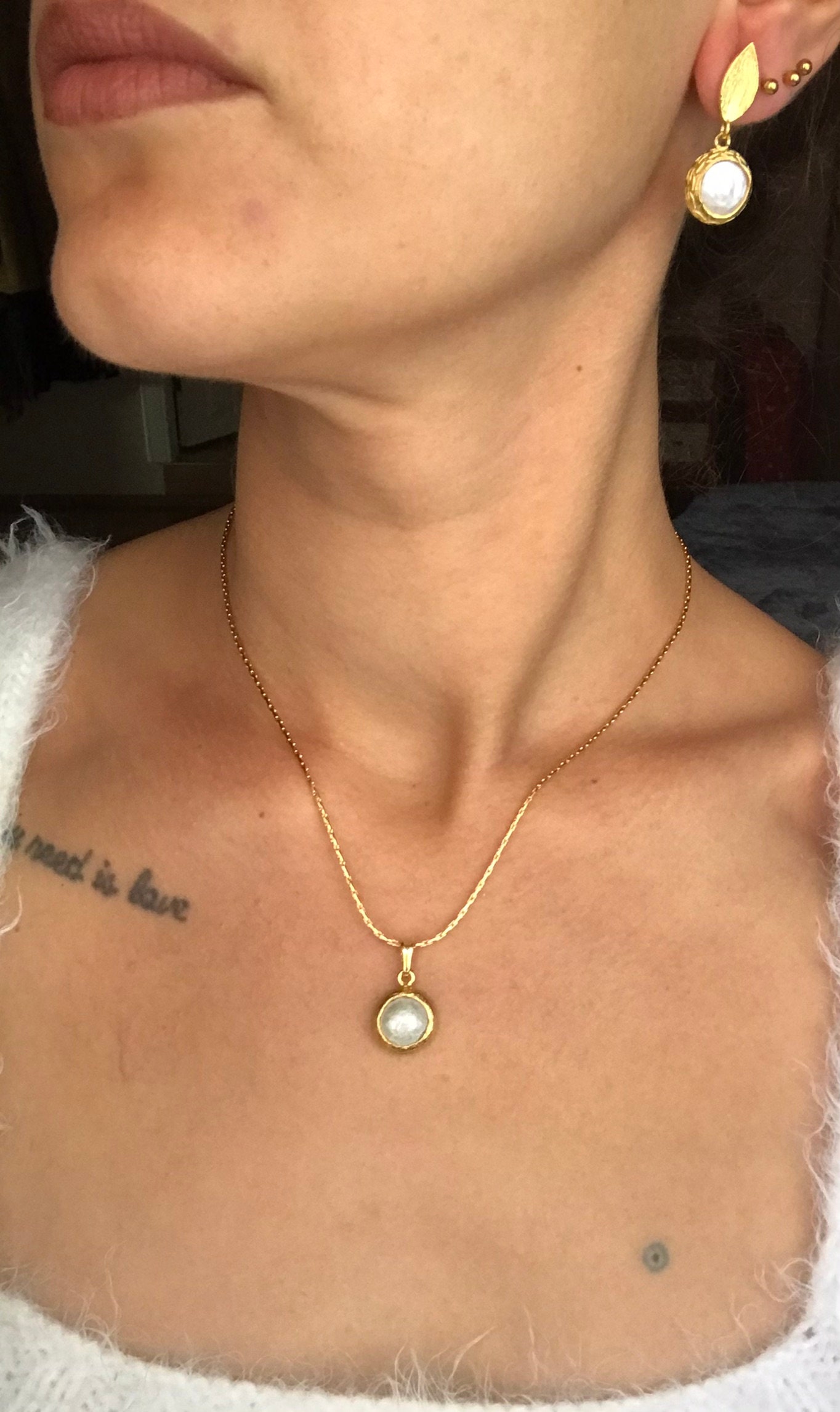 Yaprak Tasarım İnci Küpe