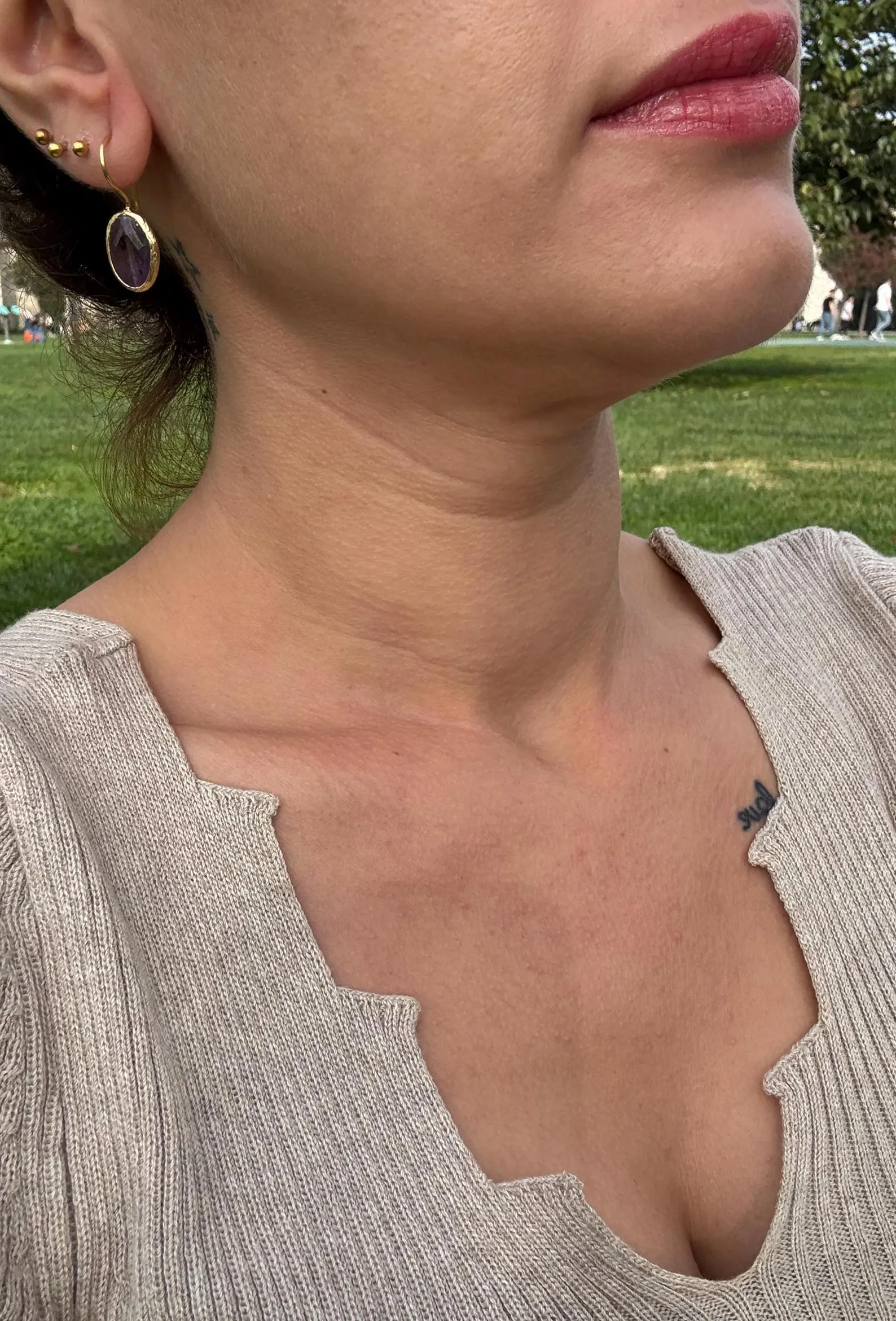 Doğal Taş Ametist Oval Küpe