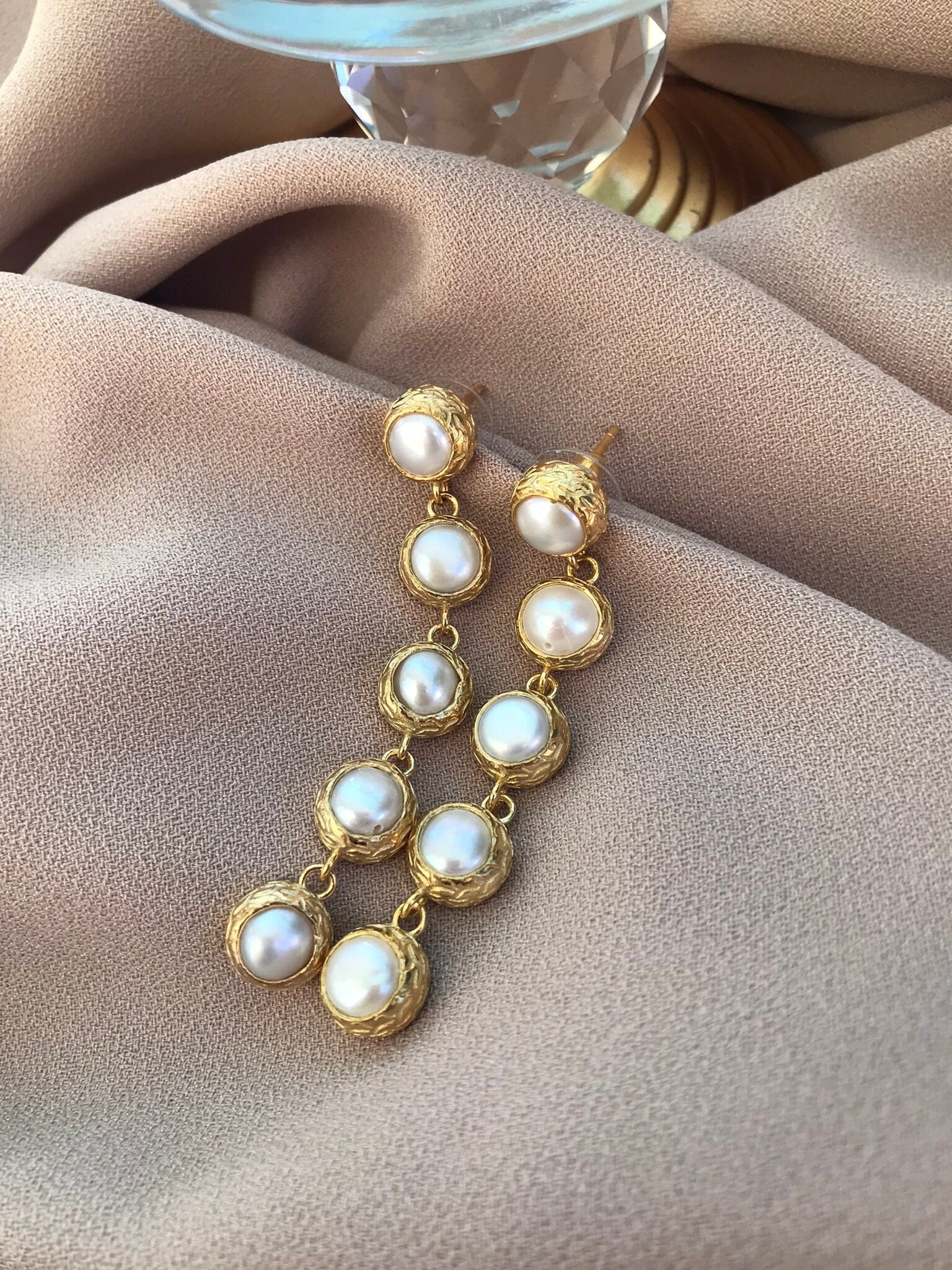 Beşli İnci Dizi Küpe