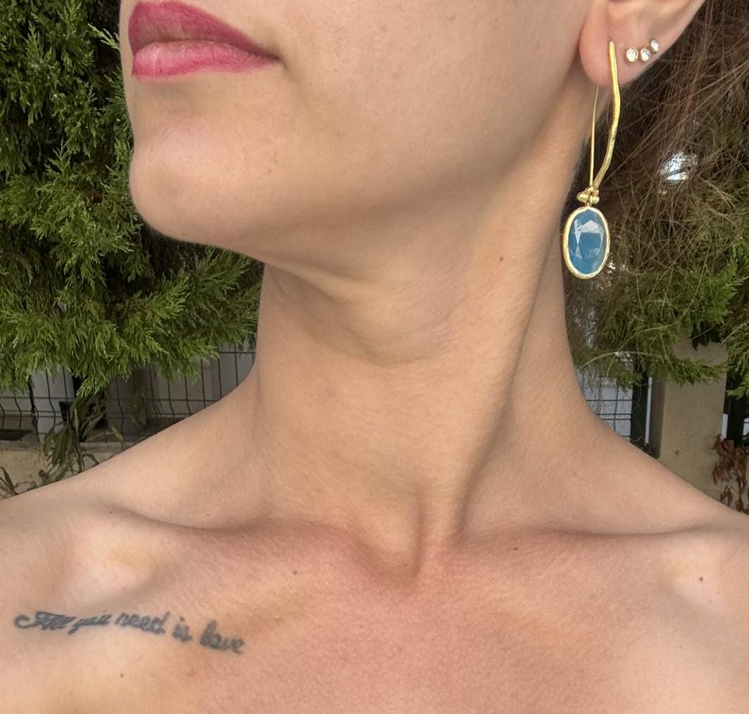 Oval Sallantı Kedi Gözü Küpe