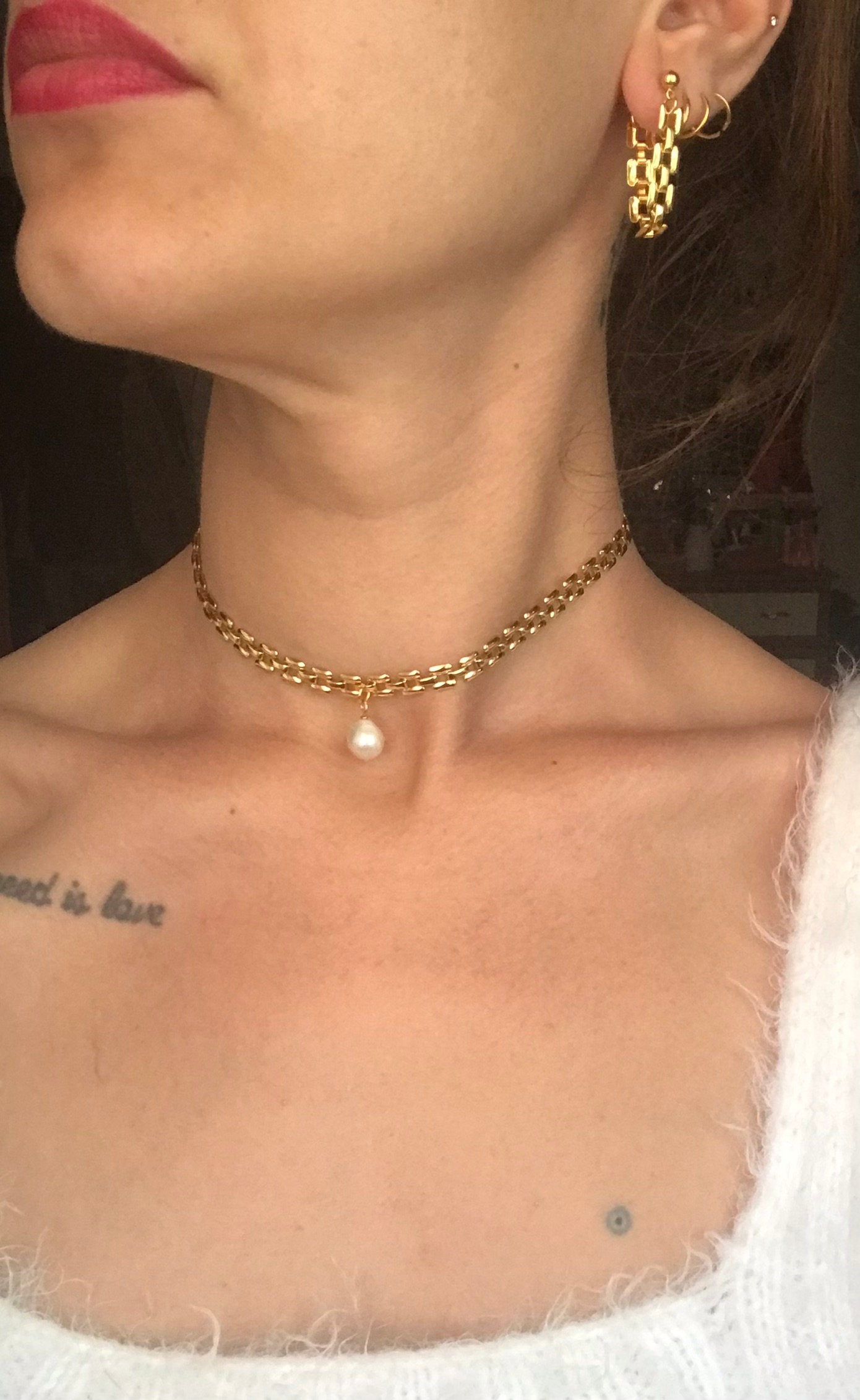 YENİ ! İnci ve Hasır Zincirli Choker