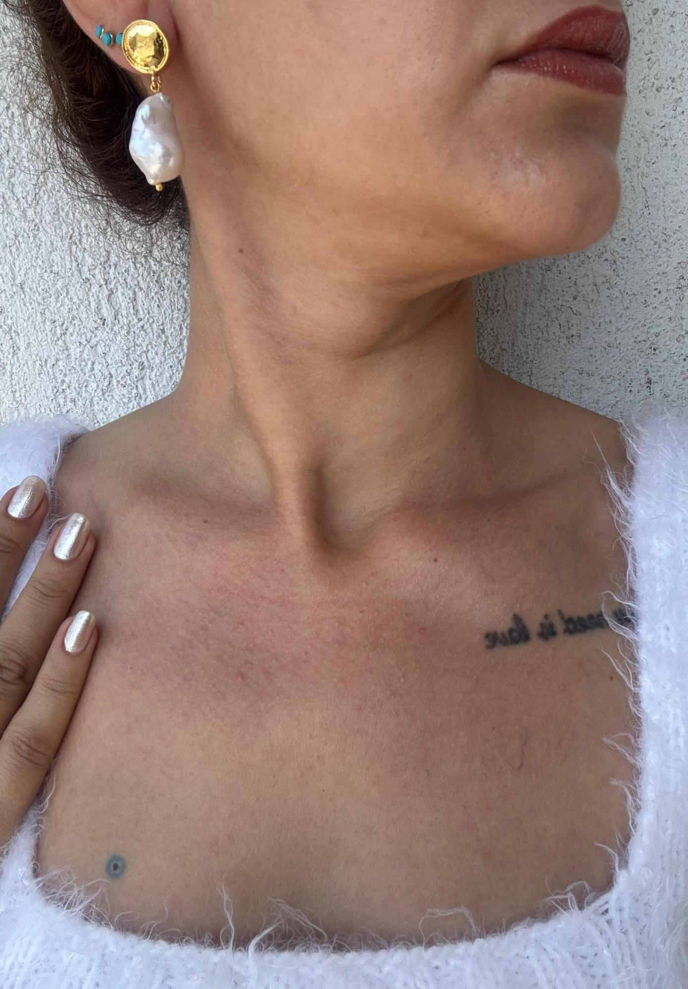 YENİ! Düz Döküm Taç Doğal Barok İnci Küpeler