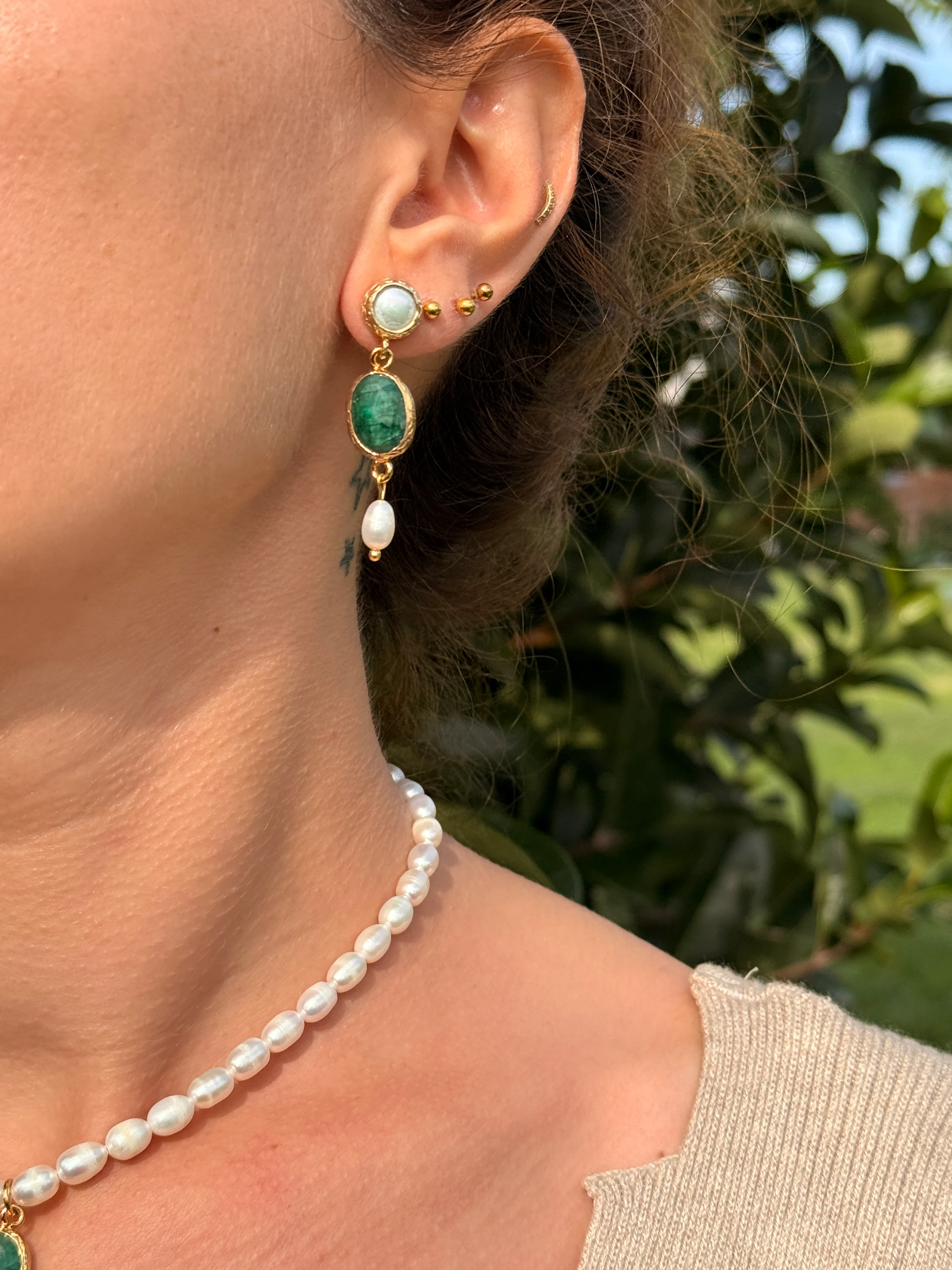 İnci Dizi Oval Zümrüt Set