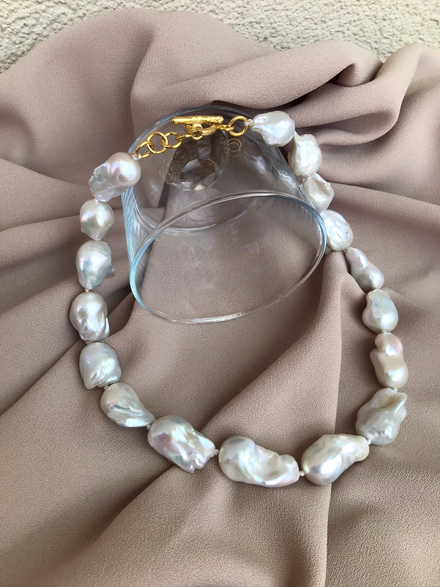 NEW ! Large Baroque Pearl Necklace, White Baroque Necklace, Timeless Necklace