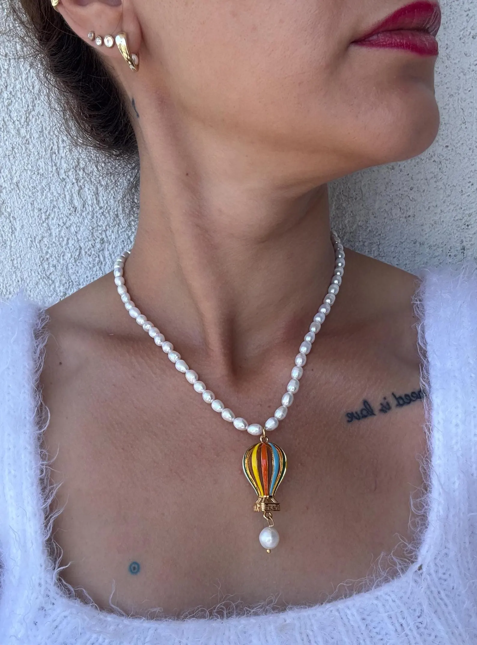 Renkli Balon Doğal İnci Tasarım Kolye