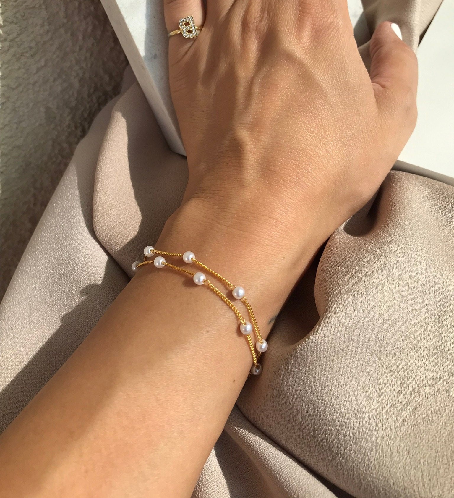 Çift Sıra Bileklik Minimalist İnci Bileklik