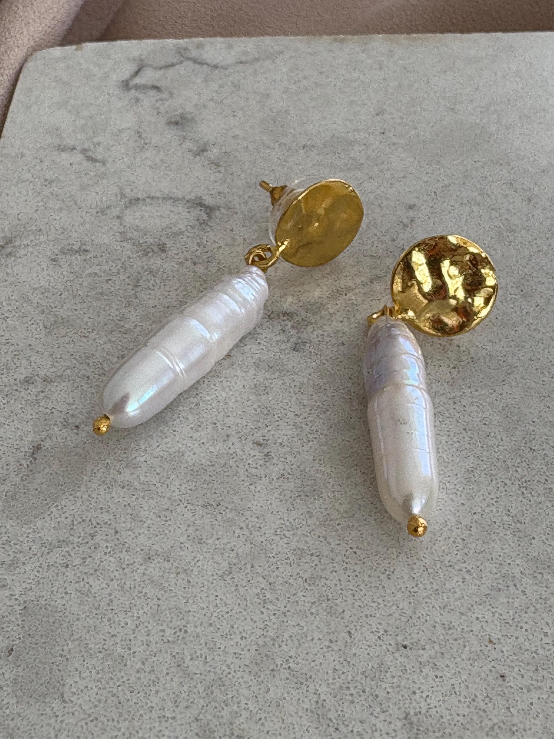 Doğal Silindir İnci Küpe