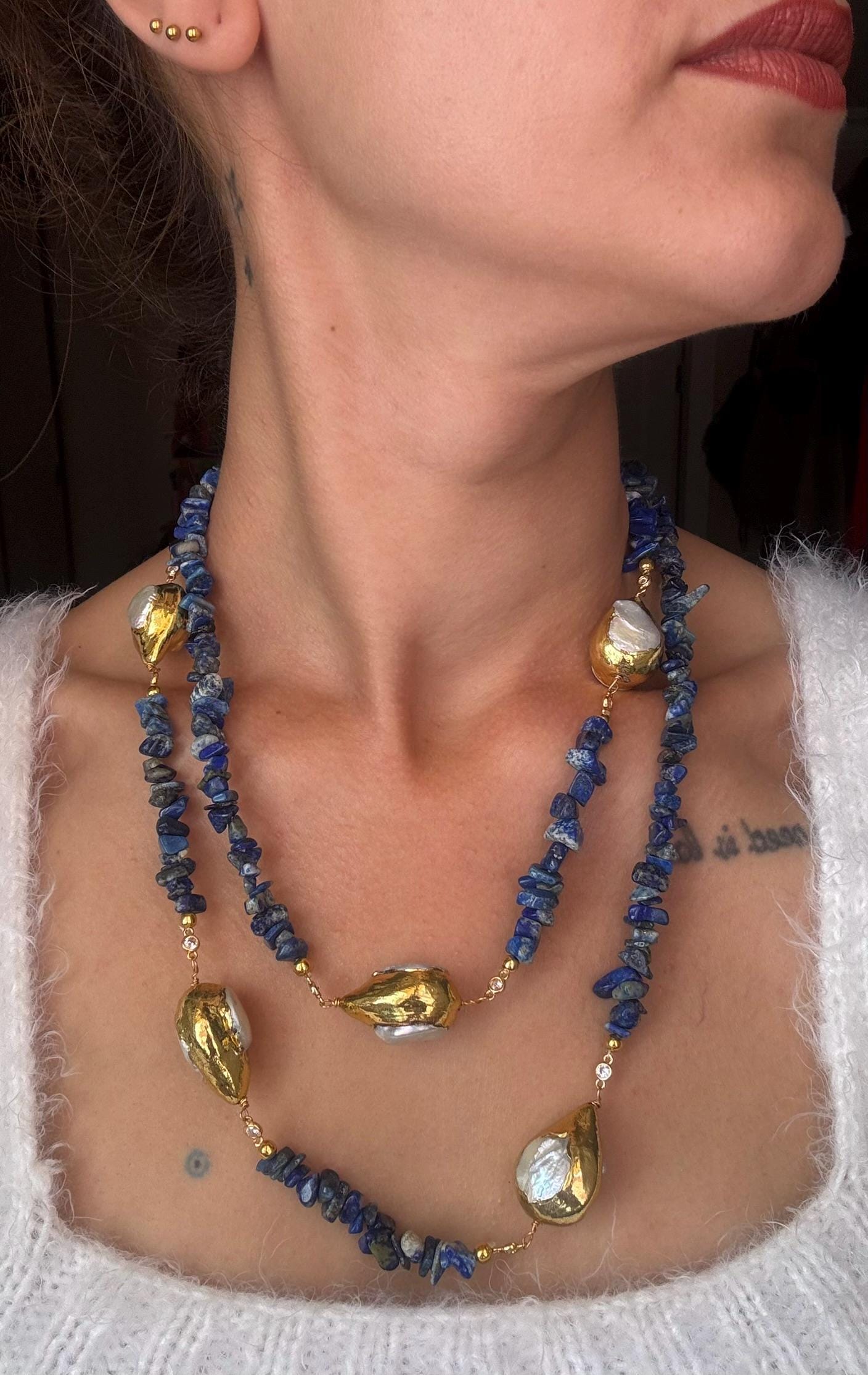 Lapis Lazuli & Barok İnci Kolye