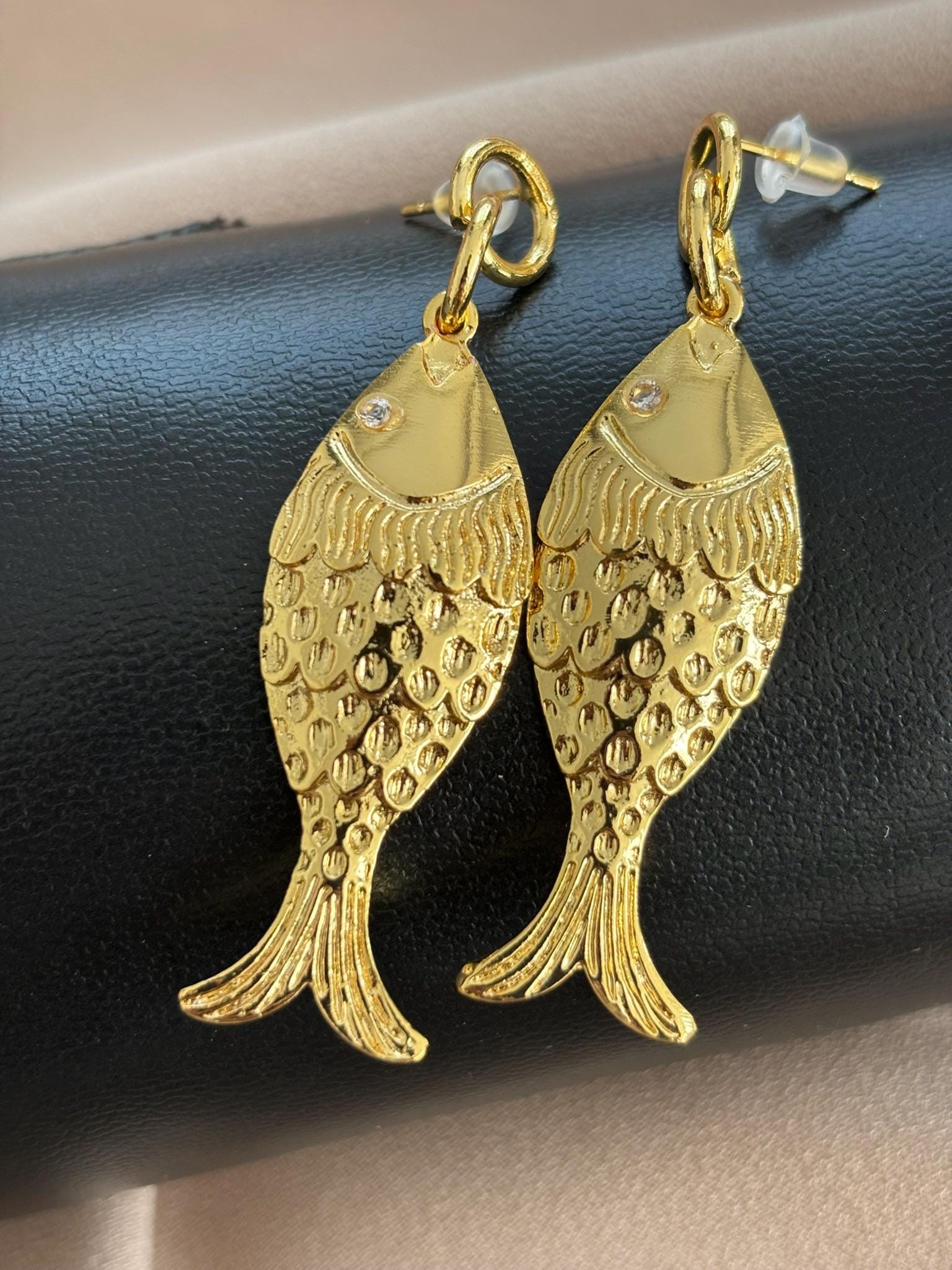 YENİ! Zirkon Taşlı Balık Tasarımlı Sarkan Küpeler, El Yapımı Bronz Küpeler