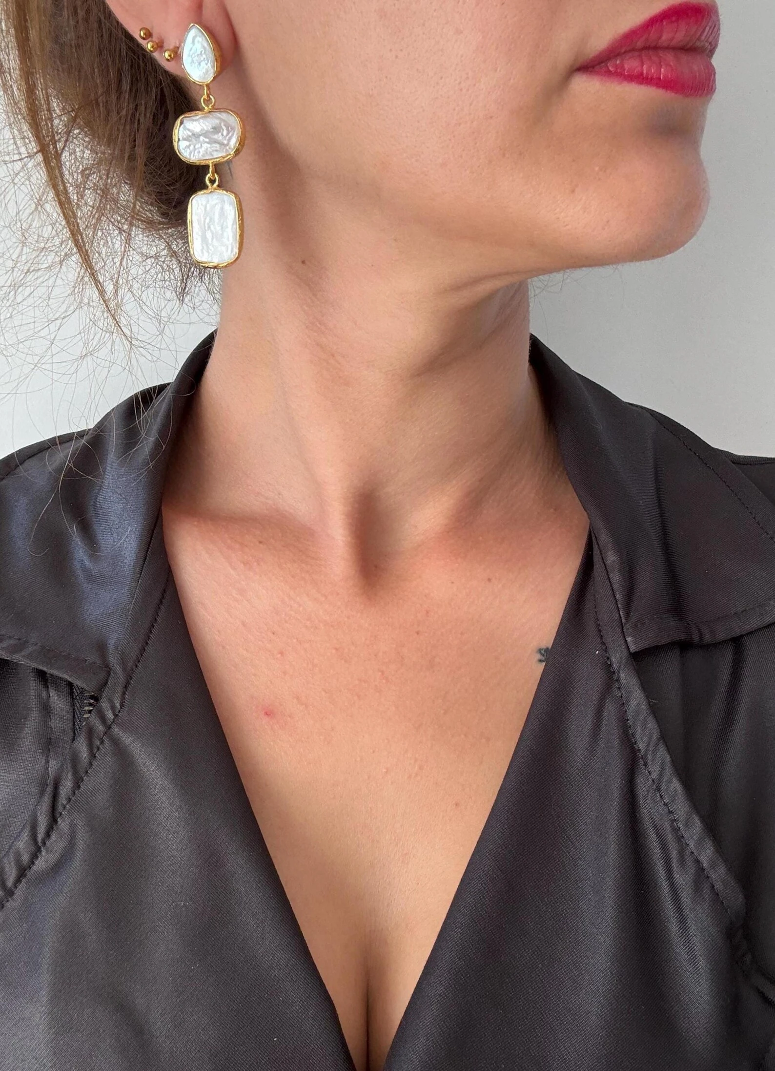 Geometrik Gerçek Barok İnci Küpeler