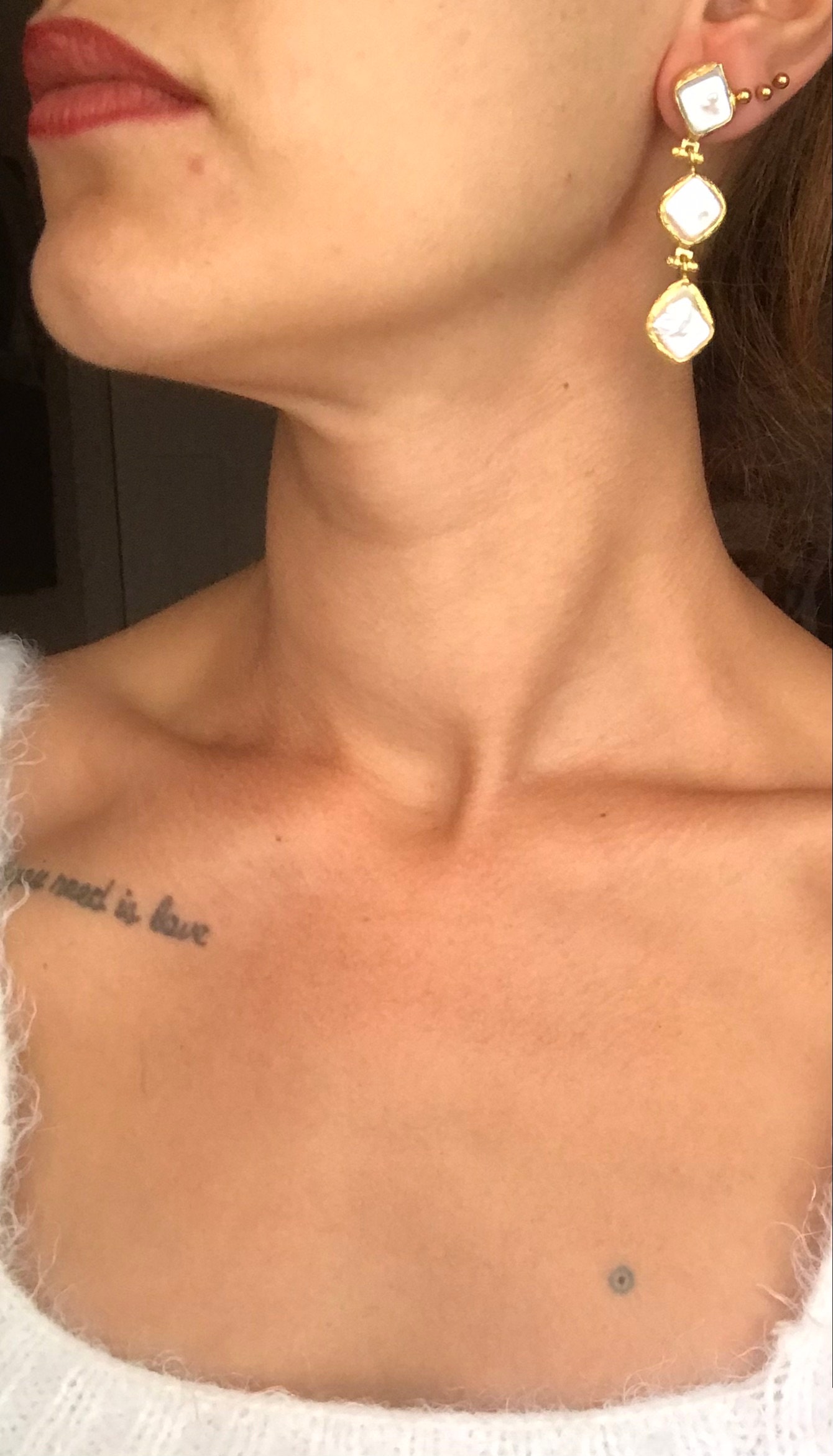 Üçlü Kare İnci Küpe