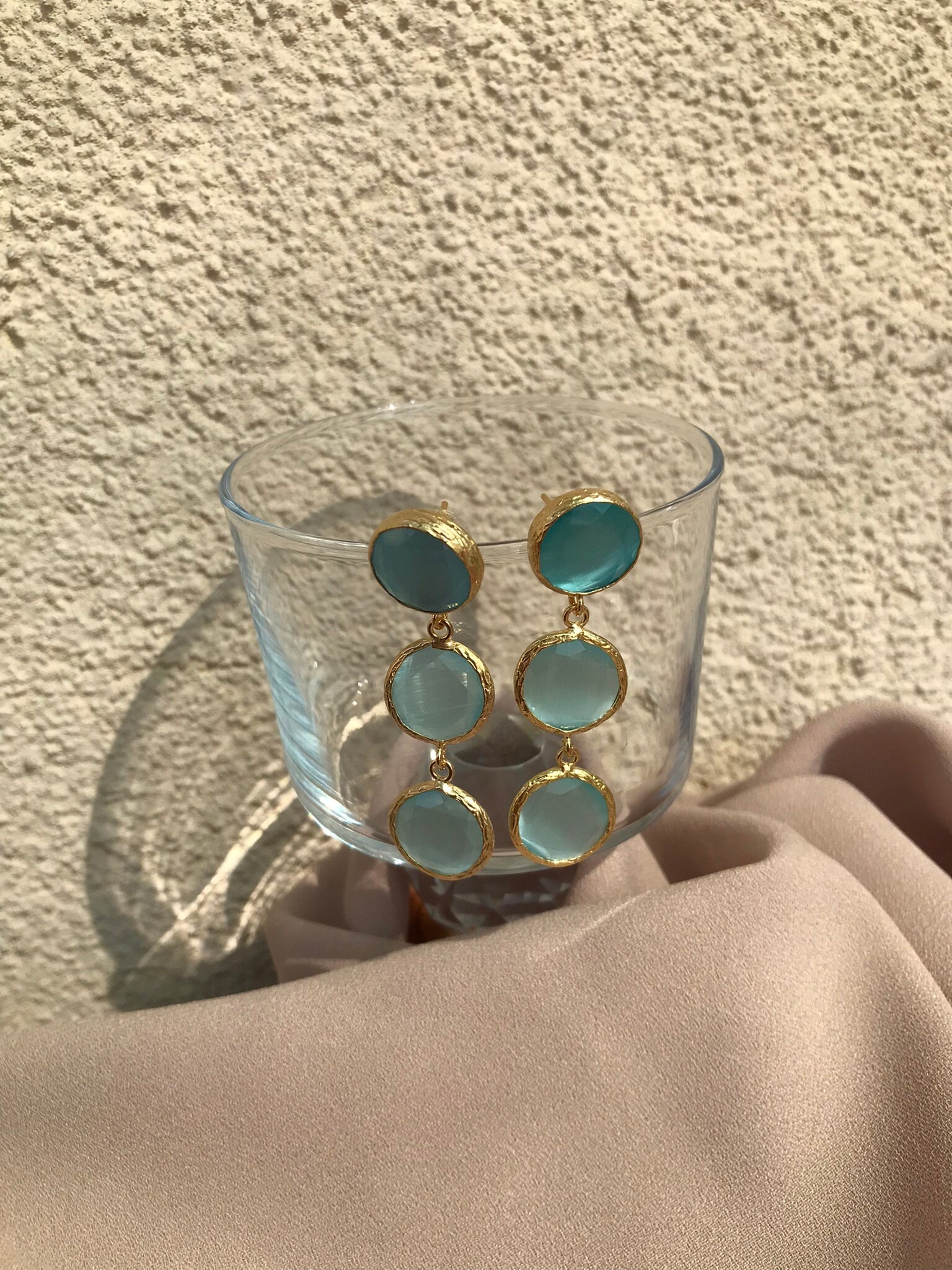 Üçlü Yuvarlak Kedi Gözü Küpe