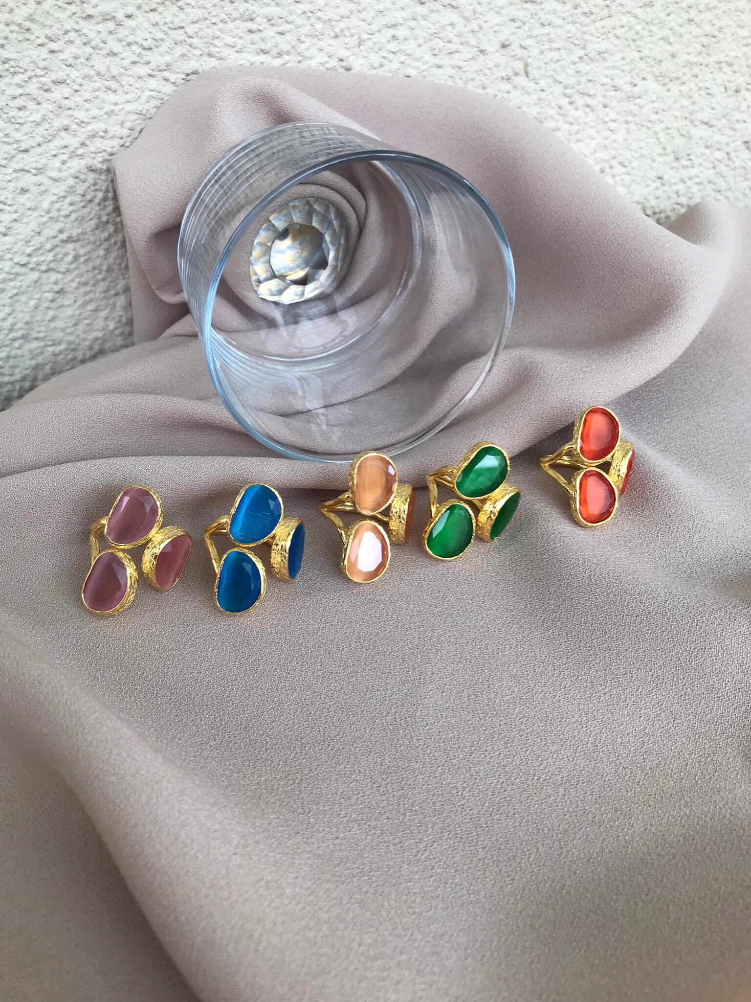 YENİ! 3 Oval Taşlı Kedi Gözü Yüzük