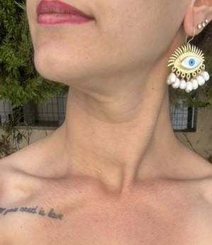 Evil Eye Protection Earrings, Freshwater Pearl Dangle Earrings