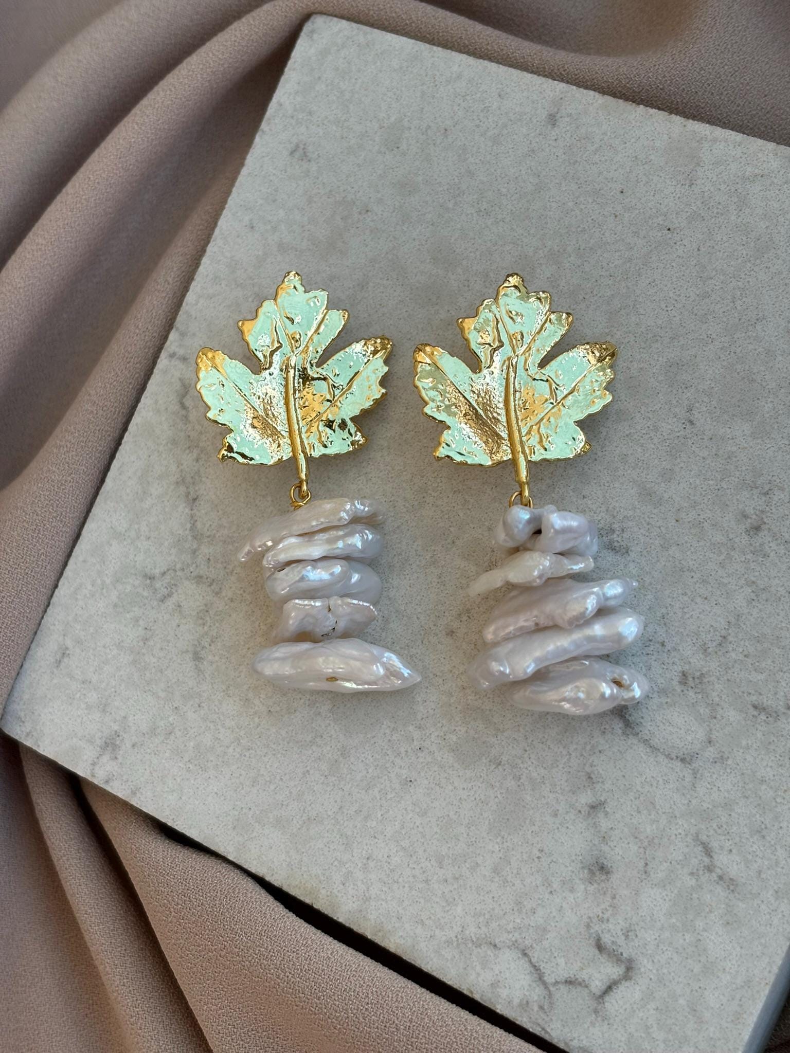 Çınar Yaprağı İnci Küpe