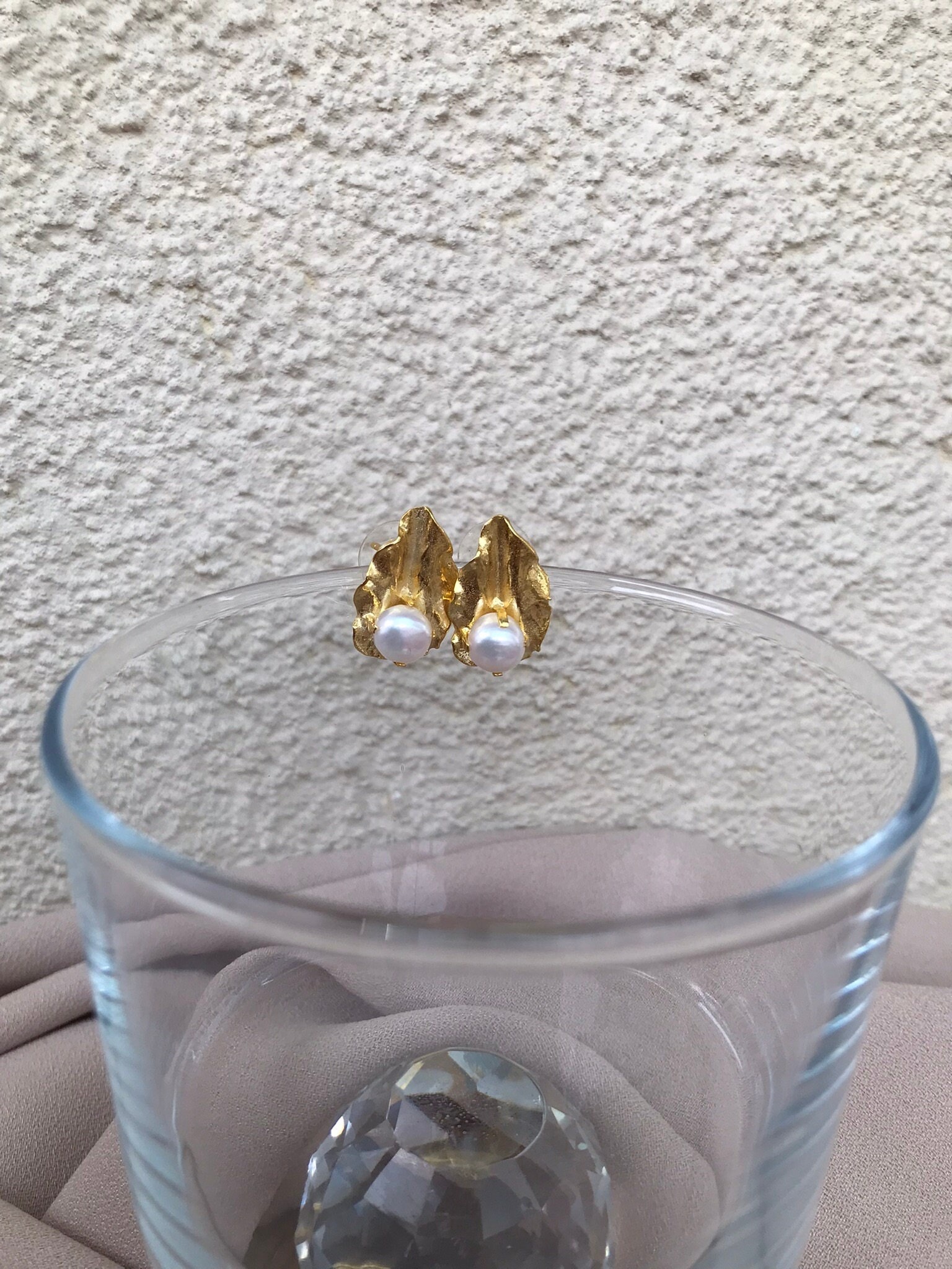 Minimalist Yaprak İnci Küpe