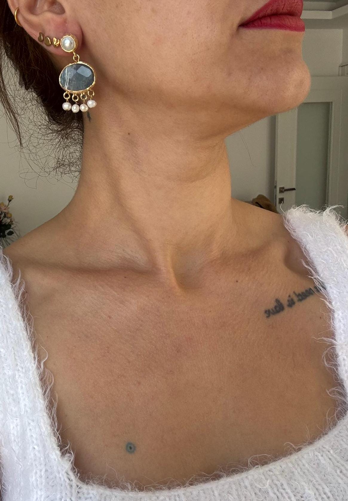 İnci Sarkıtlı Labradorit Küpe