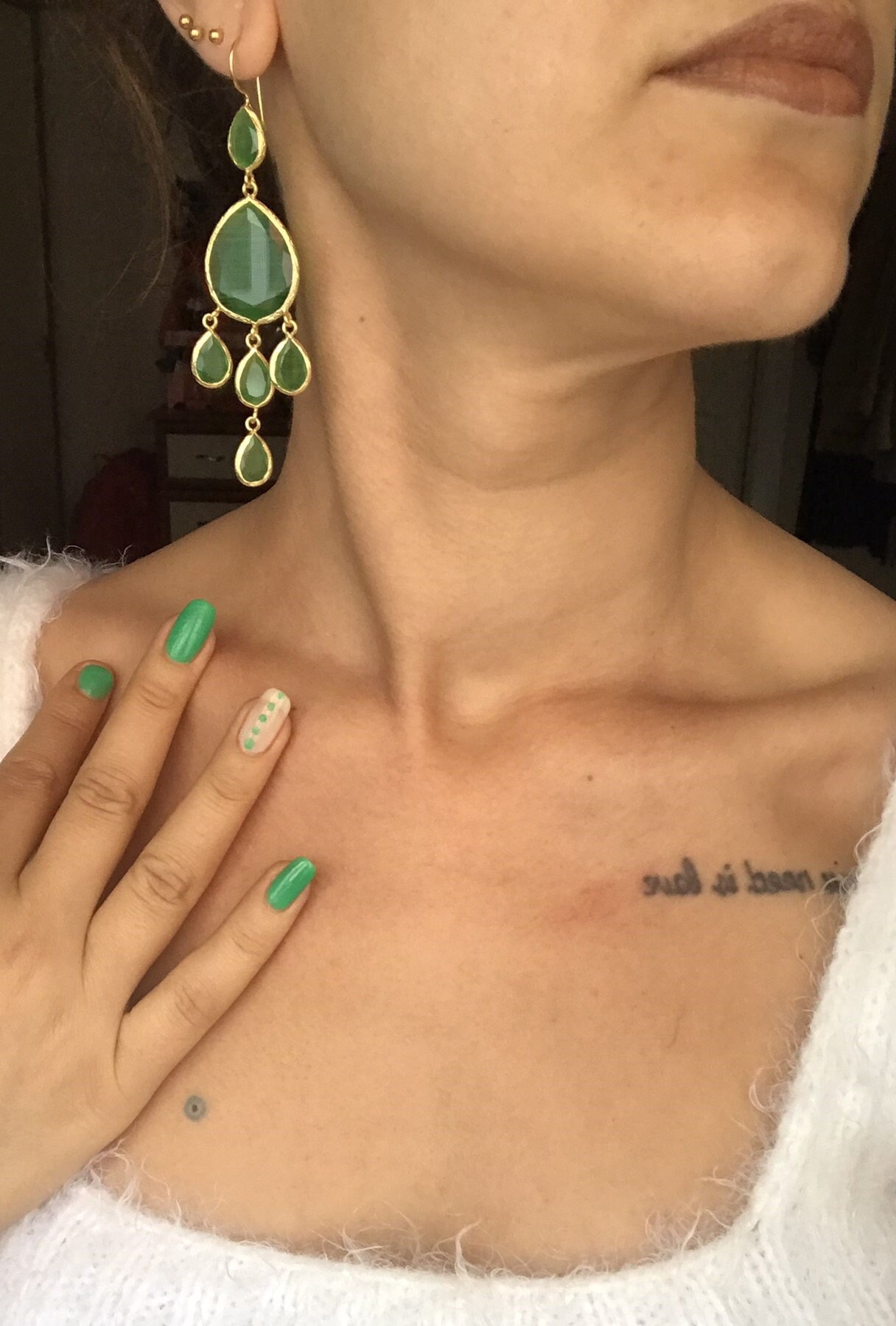 Damla Model Kedi Gözü Sarkıt Küpe