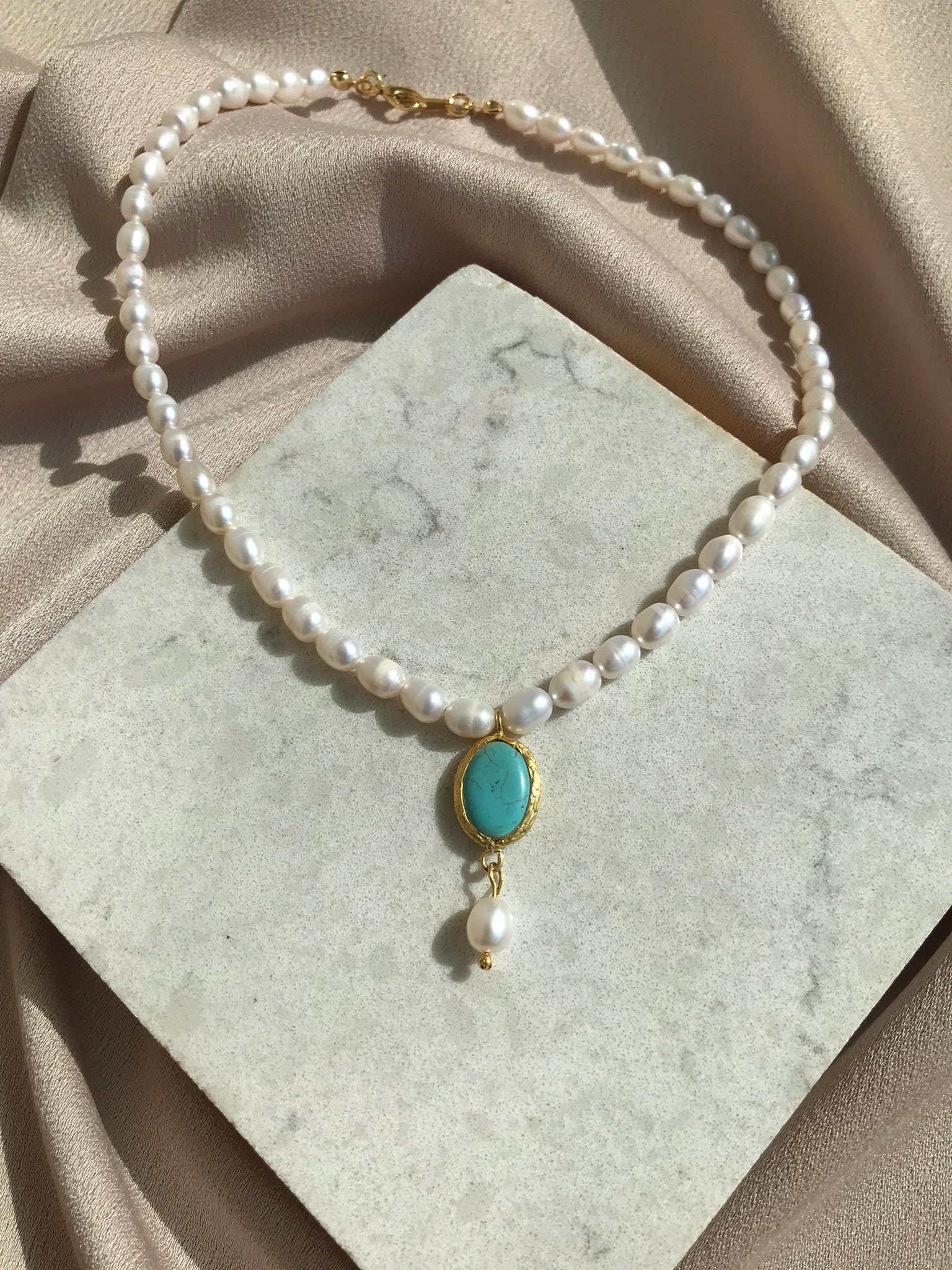 NEW! Special Design Blue Turquoise Baroque Pearl Combination Necklace