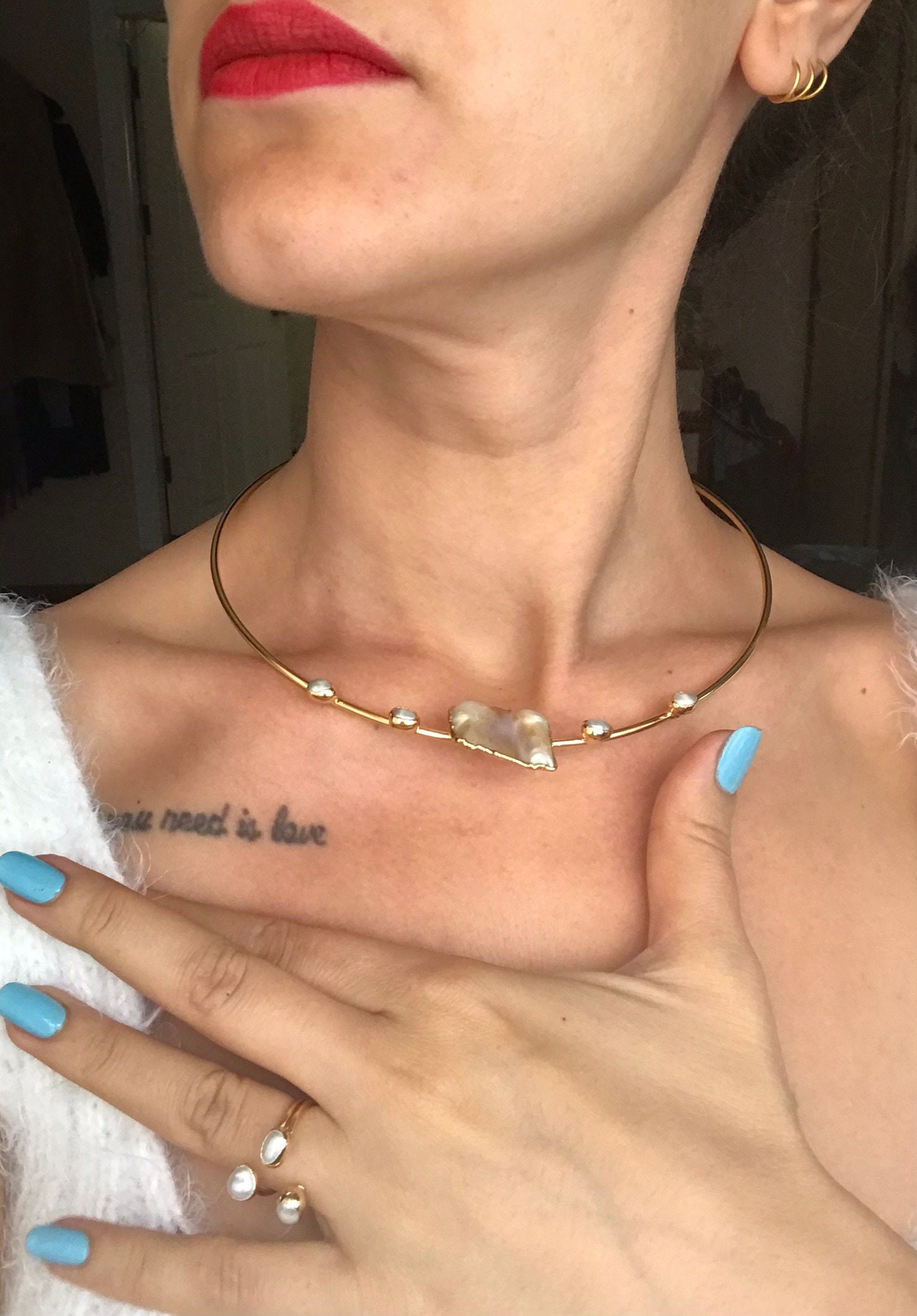 YENİ ! Çember Büyük Barok İnci Choker Kolye