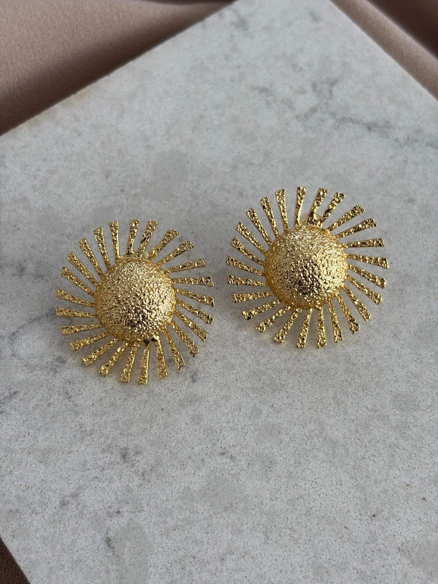 YENİ! Özel Tasarım Güneş Döküm Küpeler, El Yapımı Bronz Küpeler