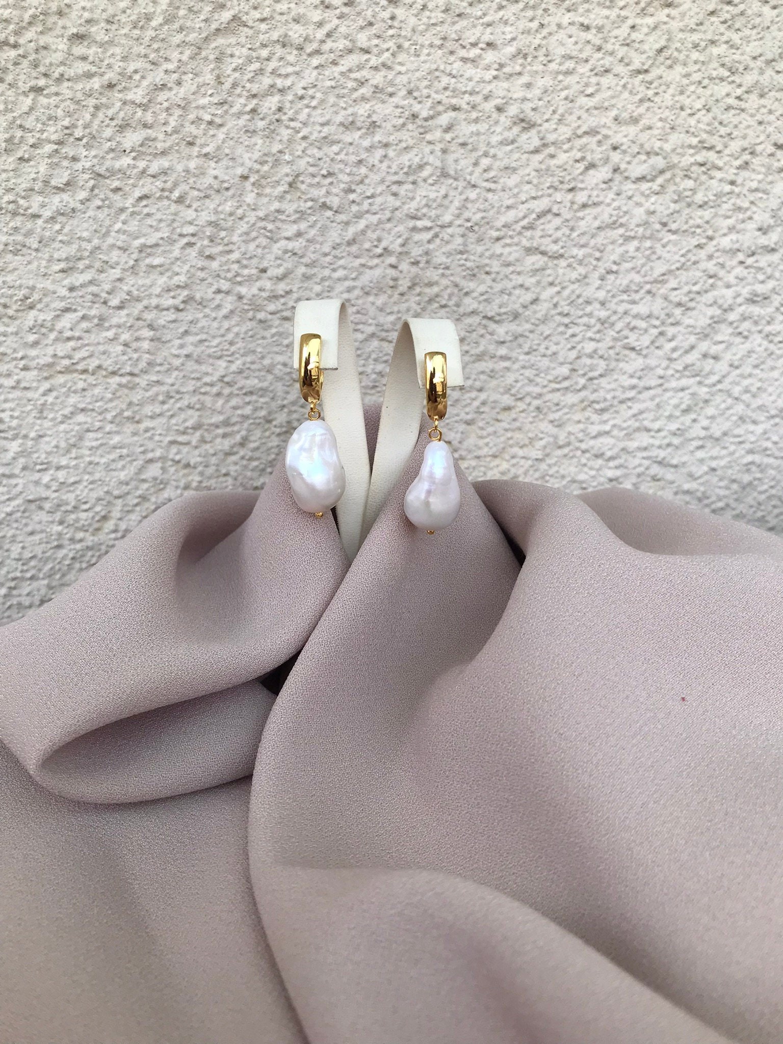 NEW! Big Fireball Pearl Gold Earrings,Large Natural Baroque Pearl Earrings
