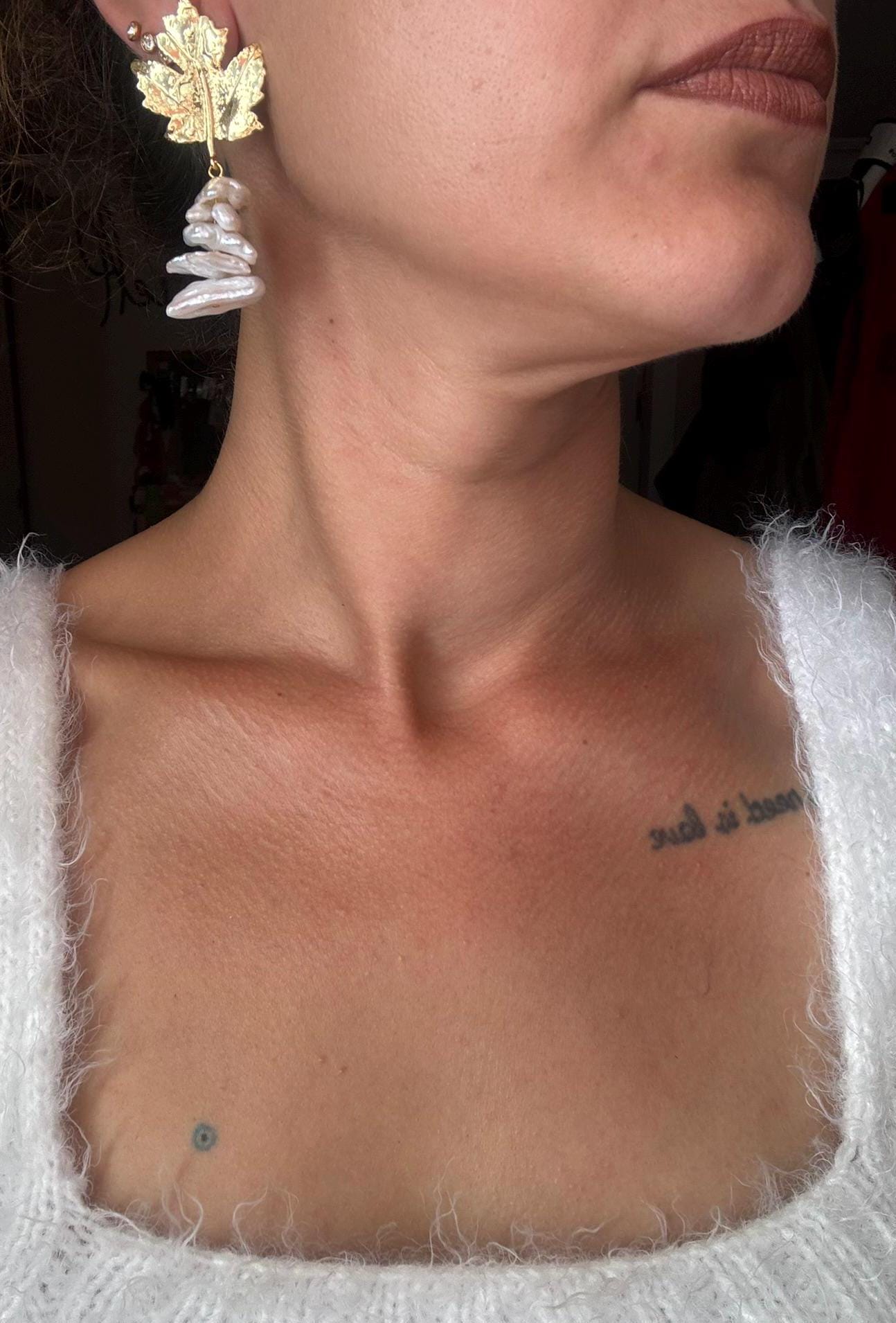 Çınar Yaprağı İnci Küpe