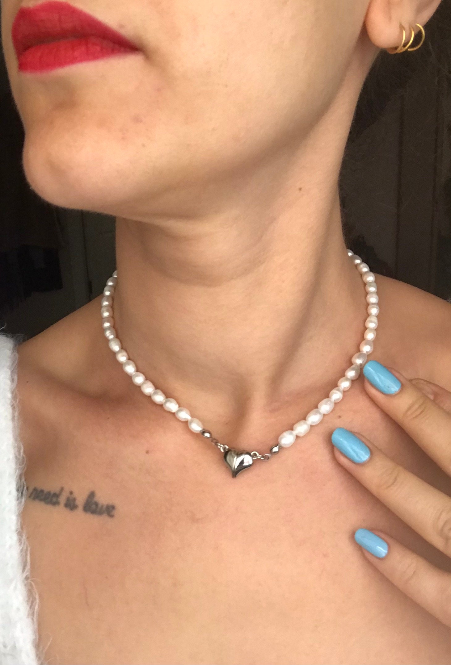 Mıknatıslı Kalp İnci Kolye