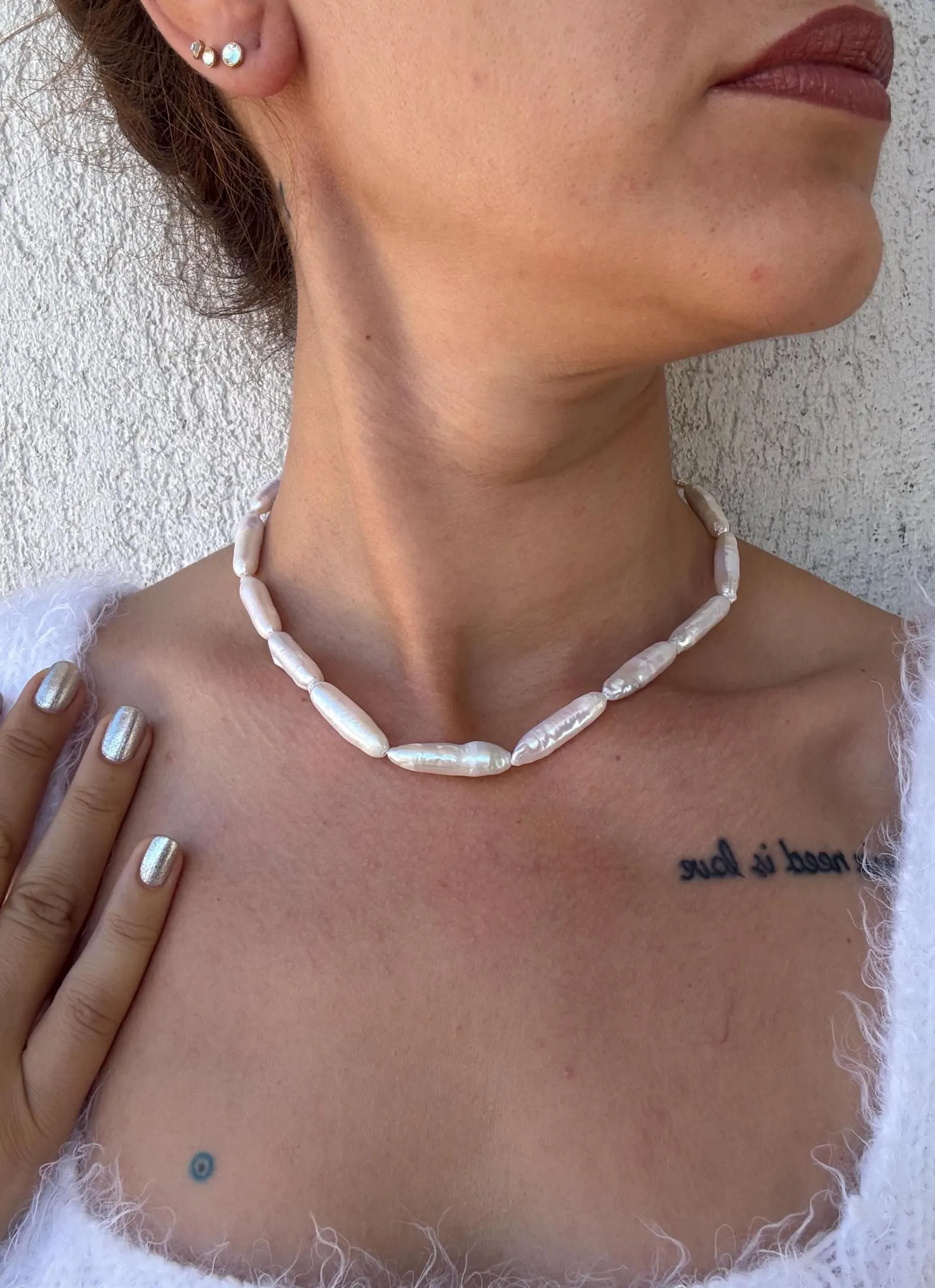 Silindir Barok İnci Kolye El Örme Kolye